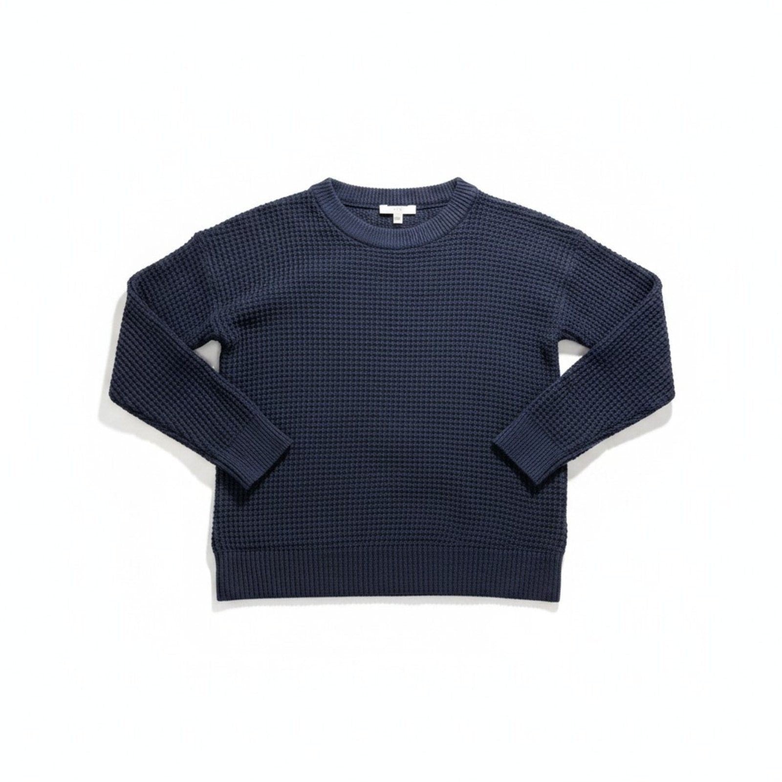 Time and Tru Womens L Navy Blue Waffle Knit Sweater Casual Cozy Pullover