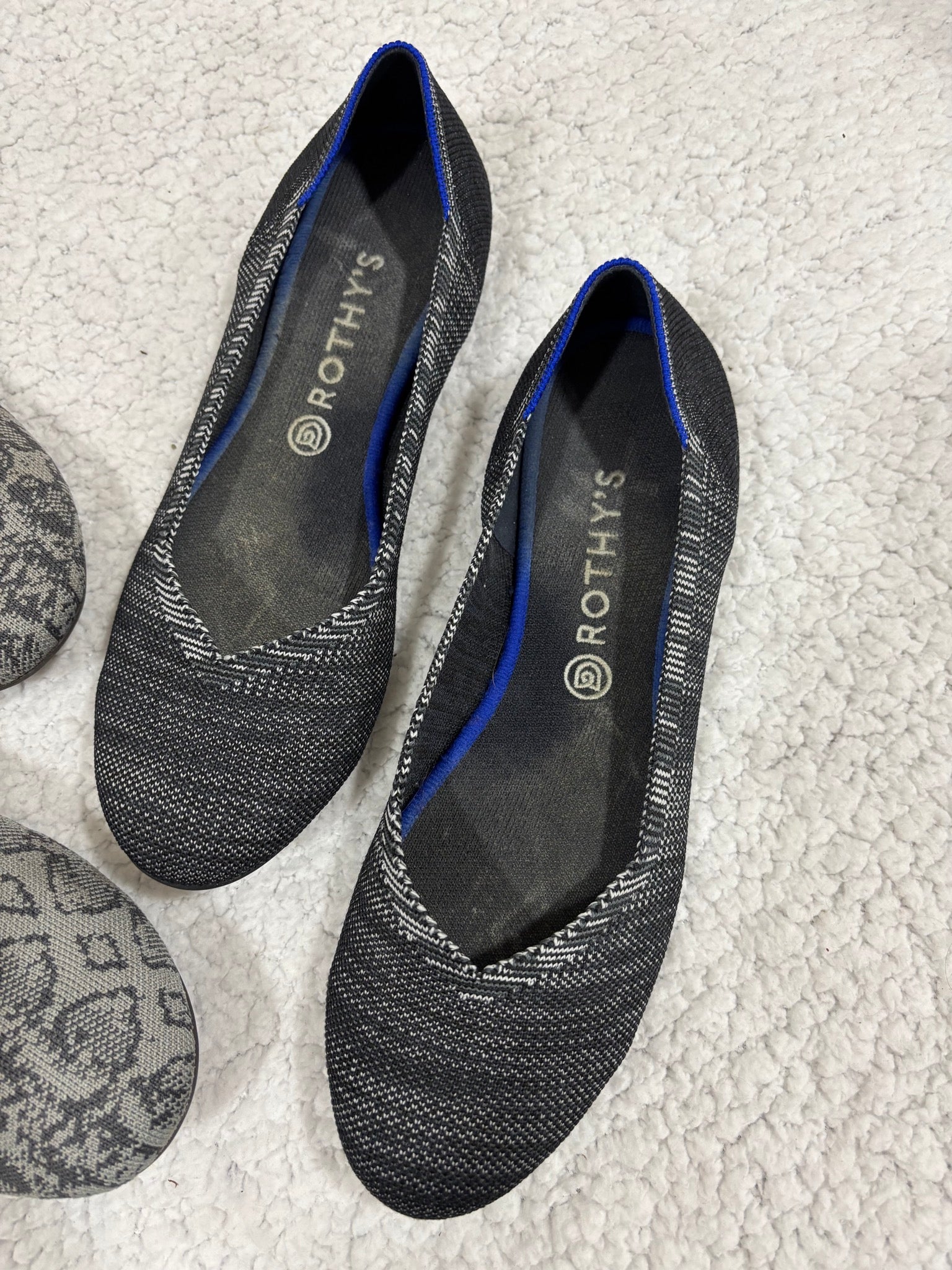Rothy's Womens 12 Gray Leopard Black Round Toe Knit Flats 2 Pair Lot