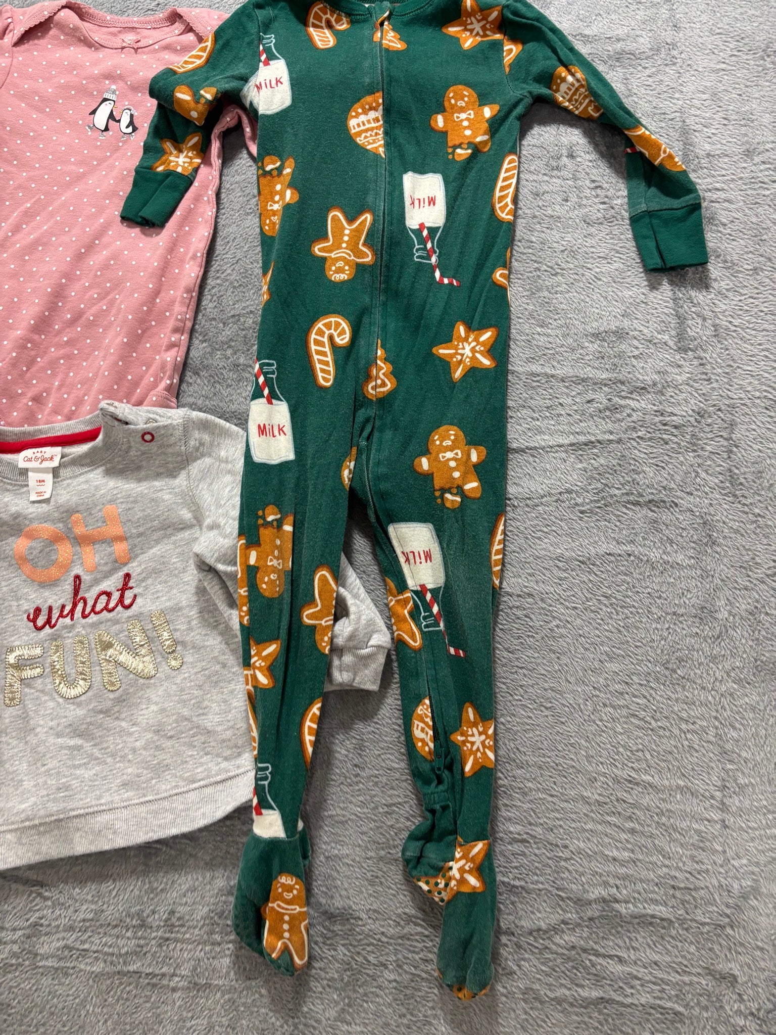 Baby Girl 18M Christmas Lot 5 Pc Old Navy Carter's Cat & Jack Footie Sweatshirt