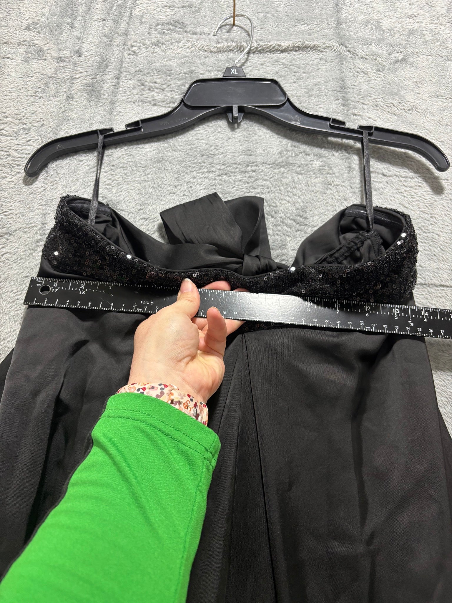 Black Satin Strapless Wide Leg Jumpsuit Sequin Bust Bow Formal Palazzo S/M
