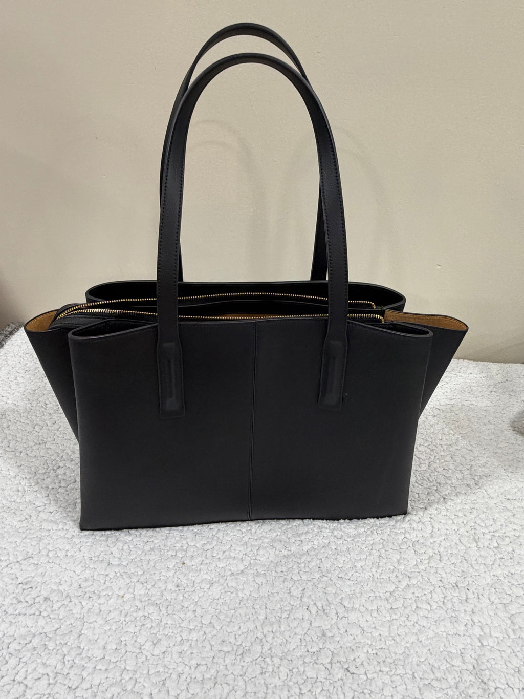Freja New York Black Leather Winged Tote Shoulder Bag Handbag