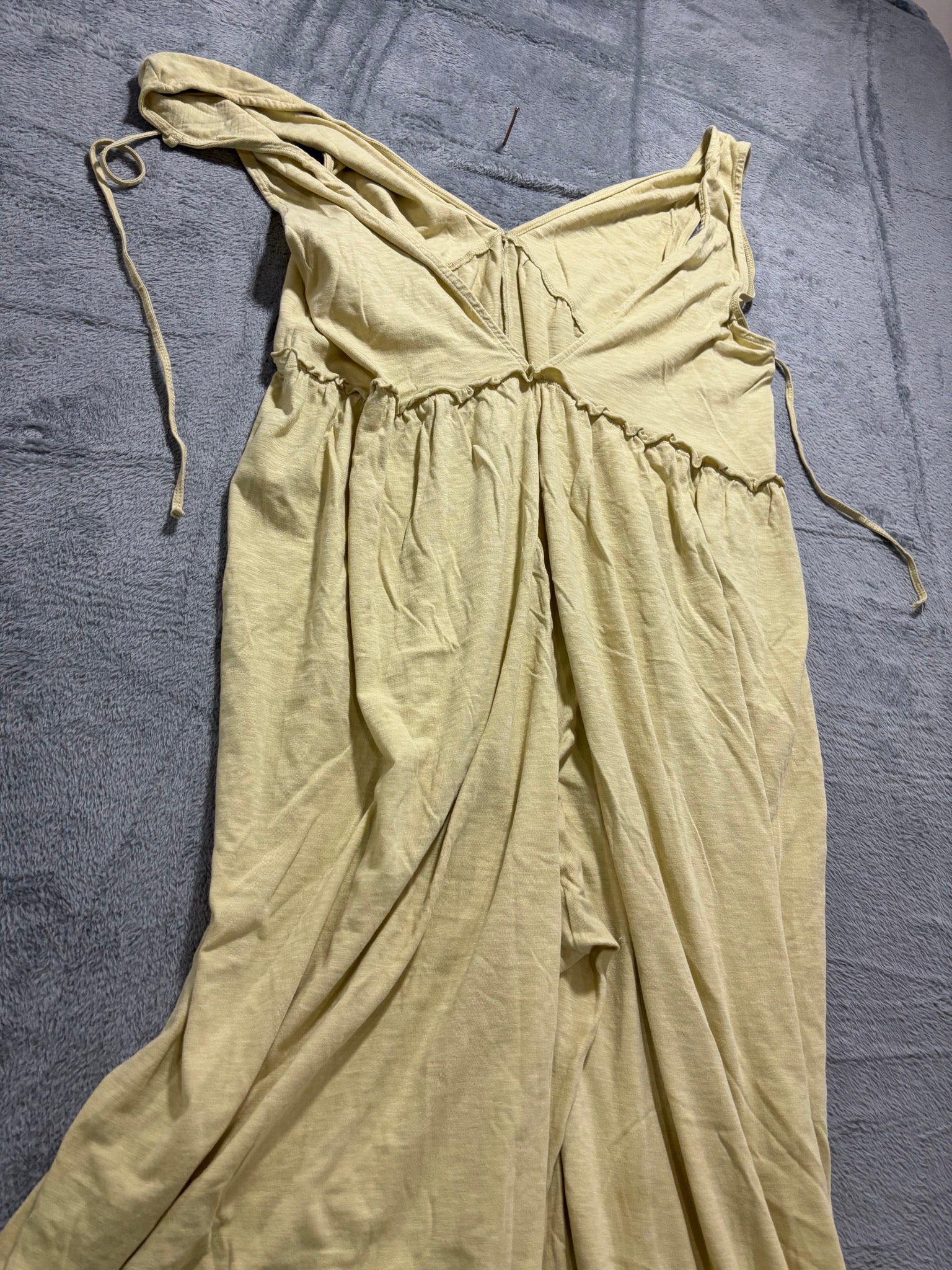 American Eagle Womens XL Sage Green Jumpsuit Tie Shoulder Wide Leg 100% Cotton