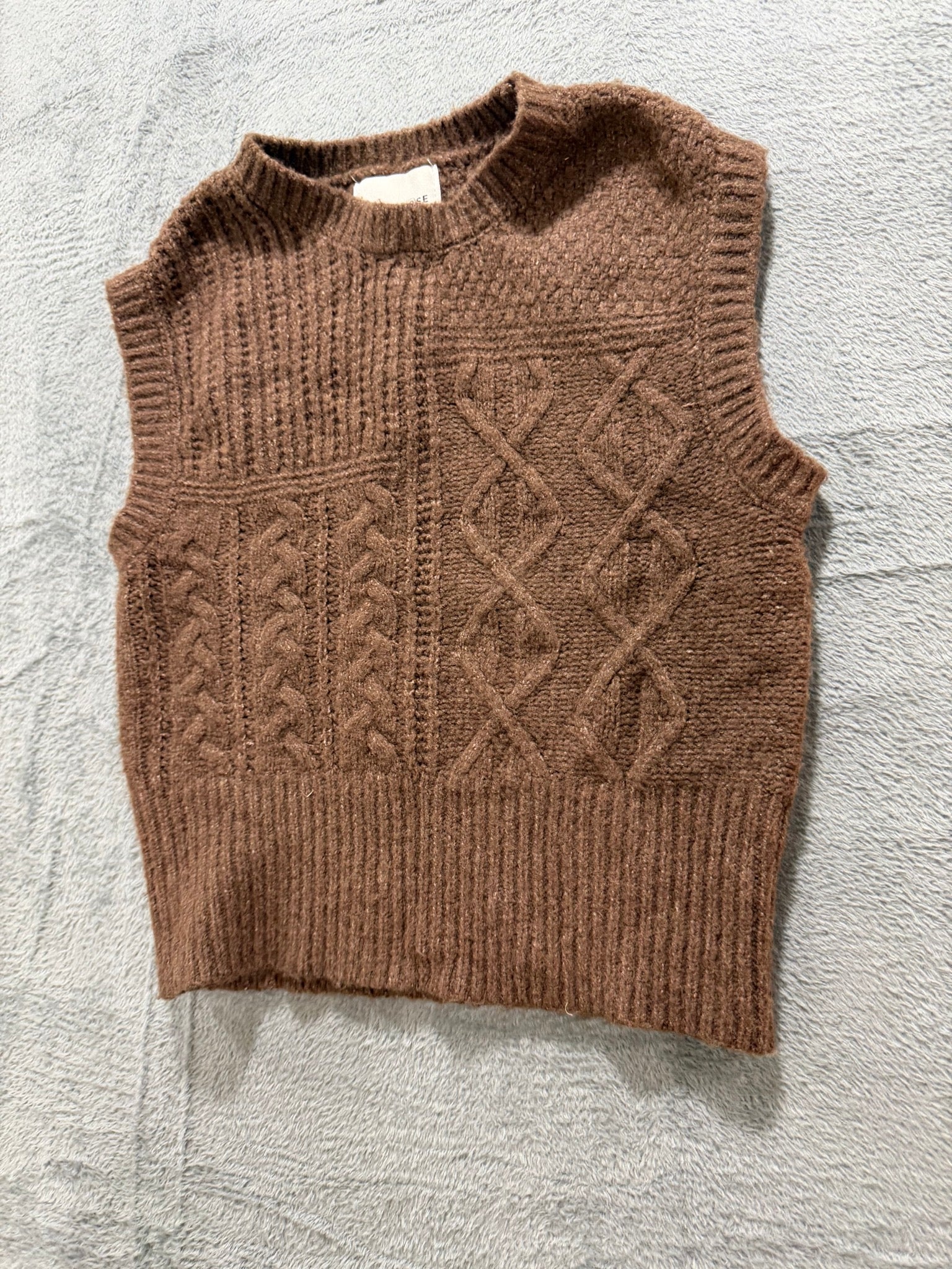 Pink Rose Size XS Brown Cable Knit Sweater Vest Cropped Sleeveless NWT