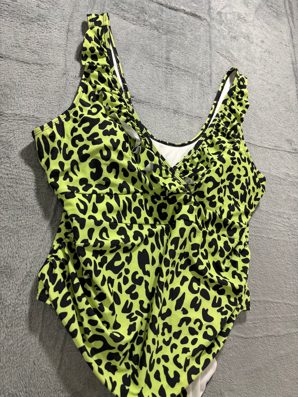 Neon Green Leopard One Piece Swimsuit Plus 3XL Ruffle Strap Cutout NWOT