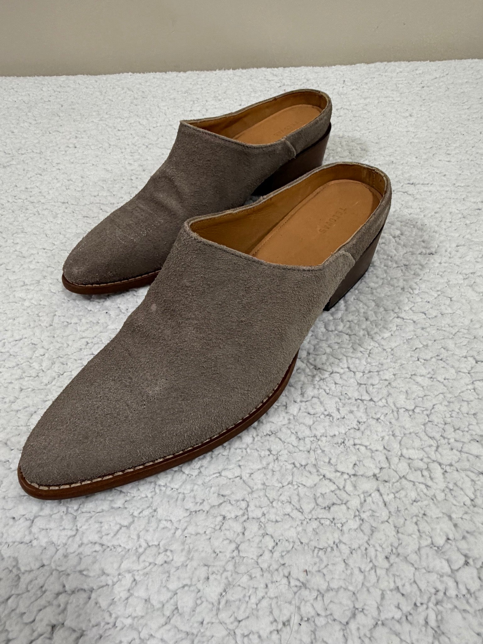 Tecovas The Camilla Size 6 Gray Suede Mules Stacked Heel Women's