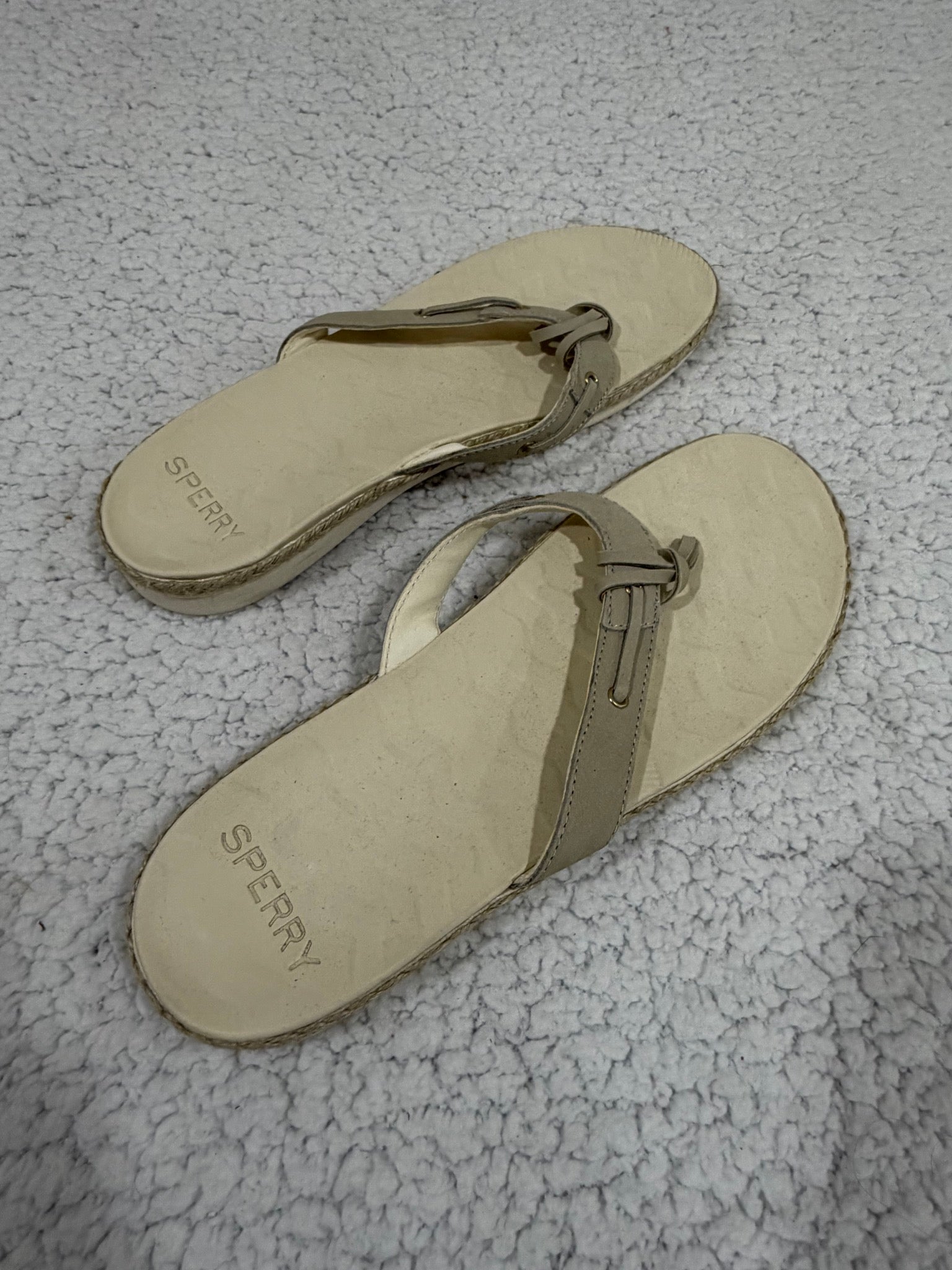 Sperry Size 12 Tan Leather Flip-Flop Thong Sandals Slides Women's