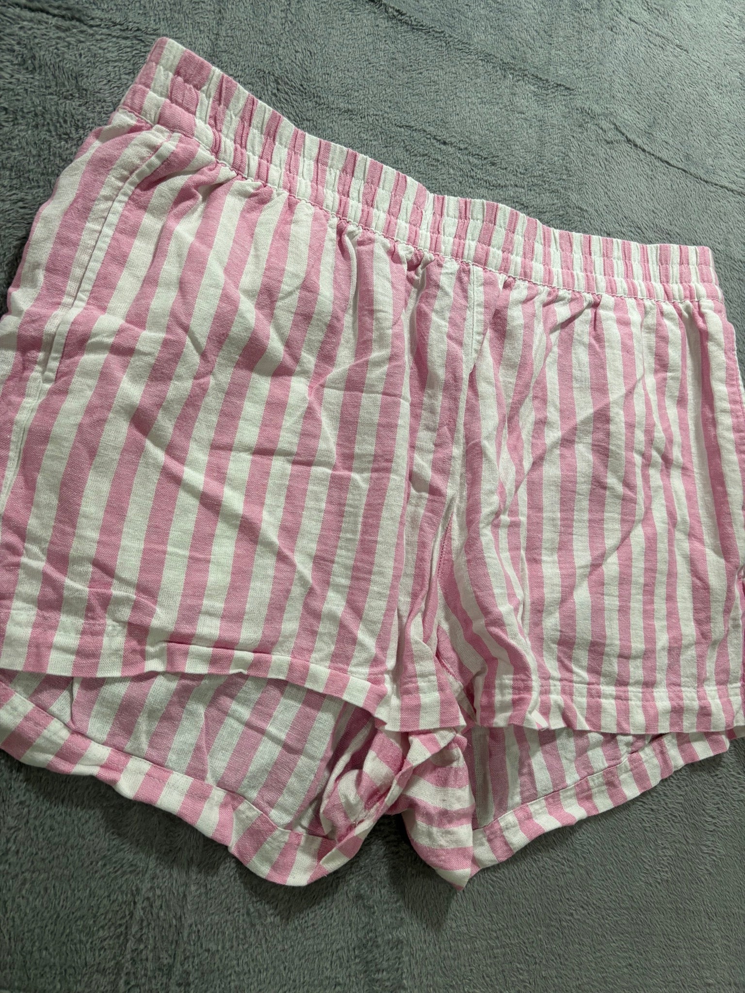 Old Navy Womens XL Pink White Striped Linen Blend Shorts Comfort Waistband