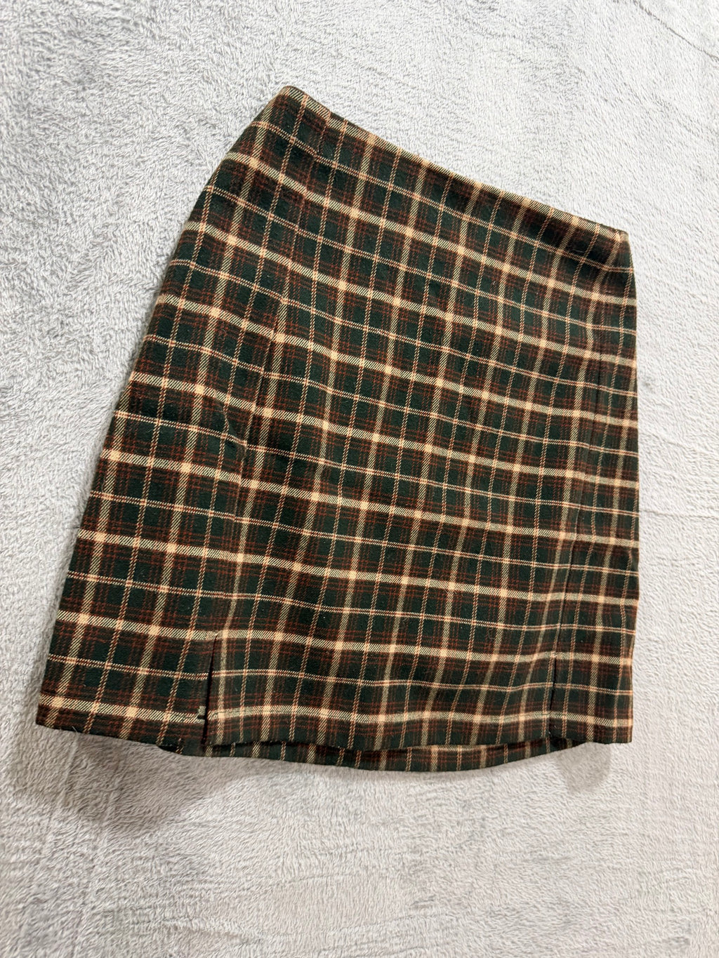 Brandy Melville Green Tartan Plaid Mini Skirt Front Slits One Size