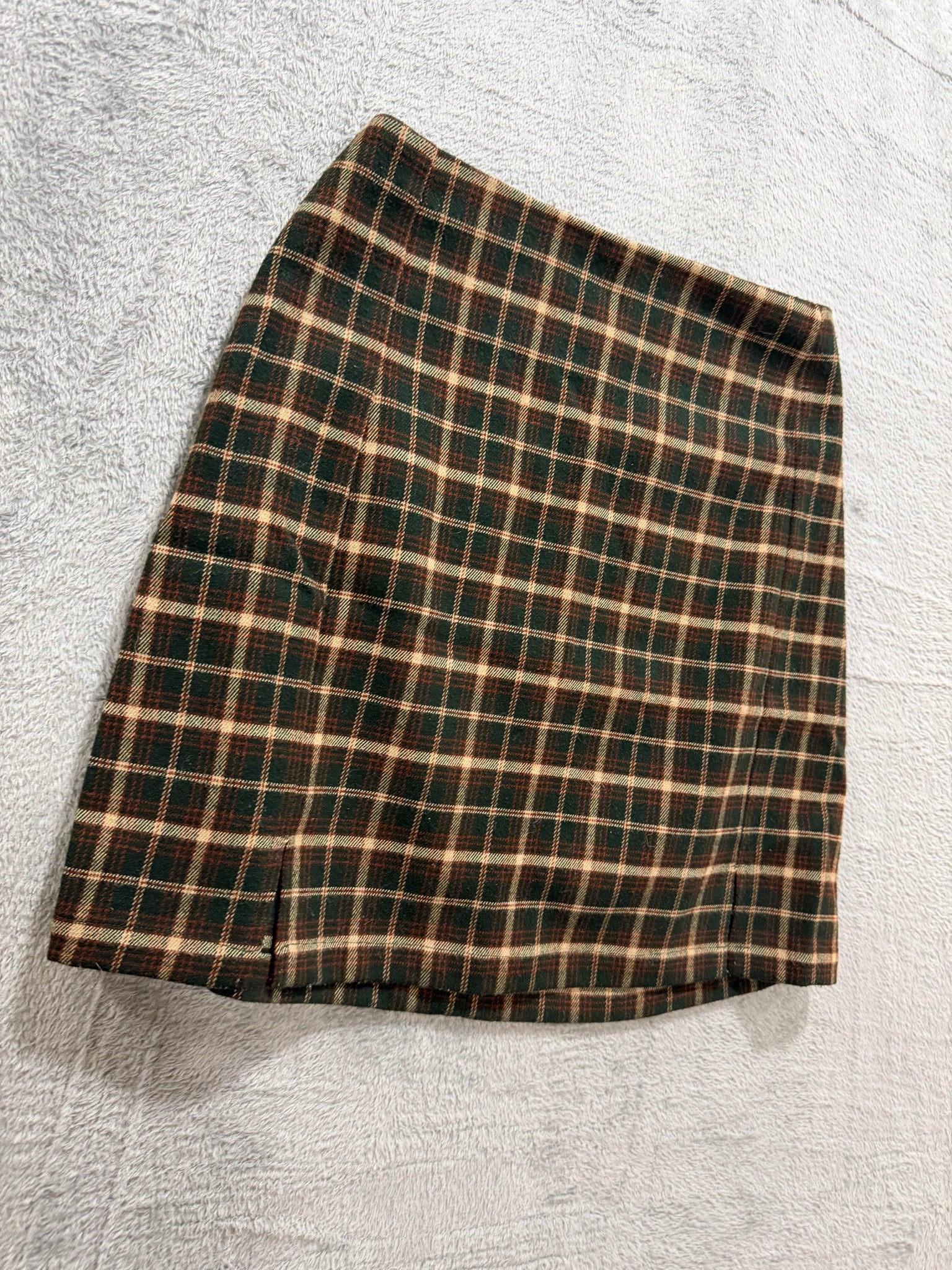 Brandy Melville Green Tartan Plaid Mini Skirt Front Slits One Size
