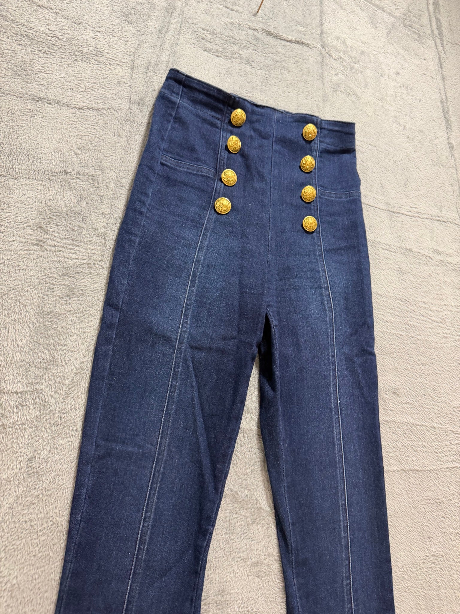 Forever 21 Size 26 Dark Wash Sailor Jeans Gold Buttons High-Waist
