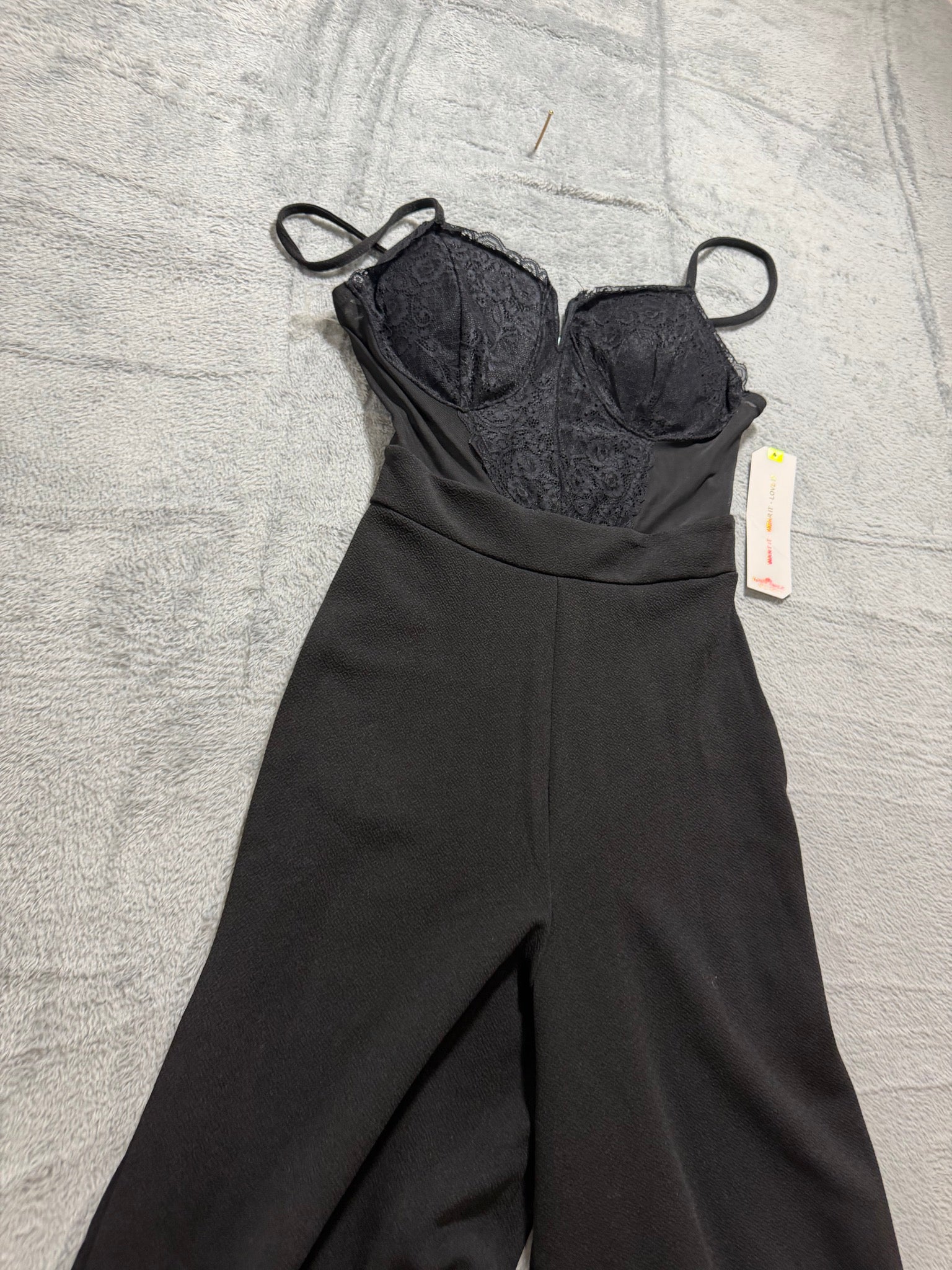 Almost Famous Size S Black Lace Bustier Wide-Leg Jumpsuit NWT Corset