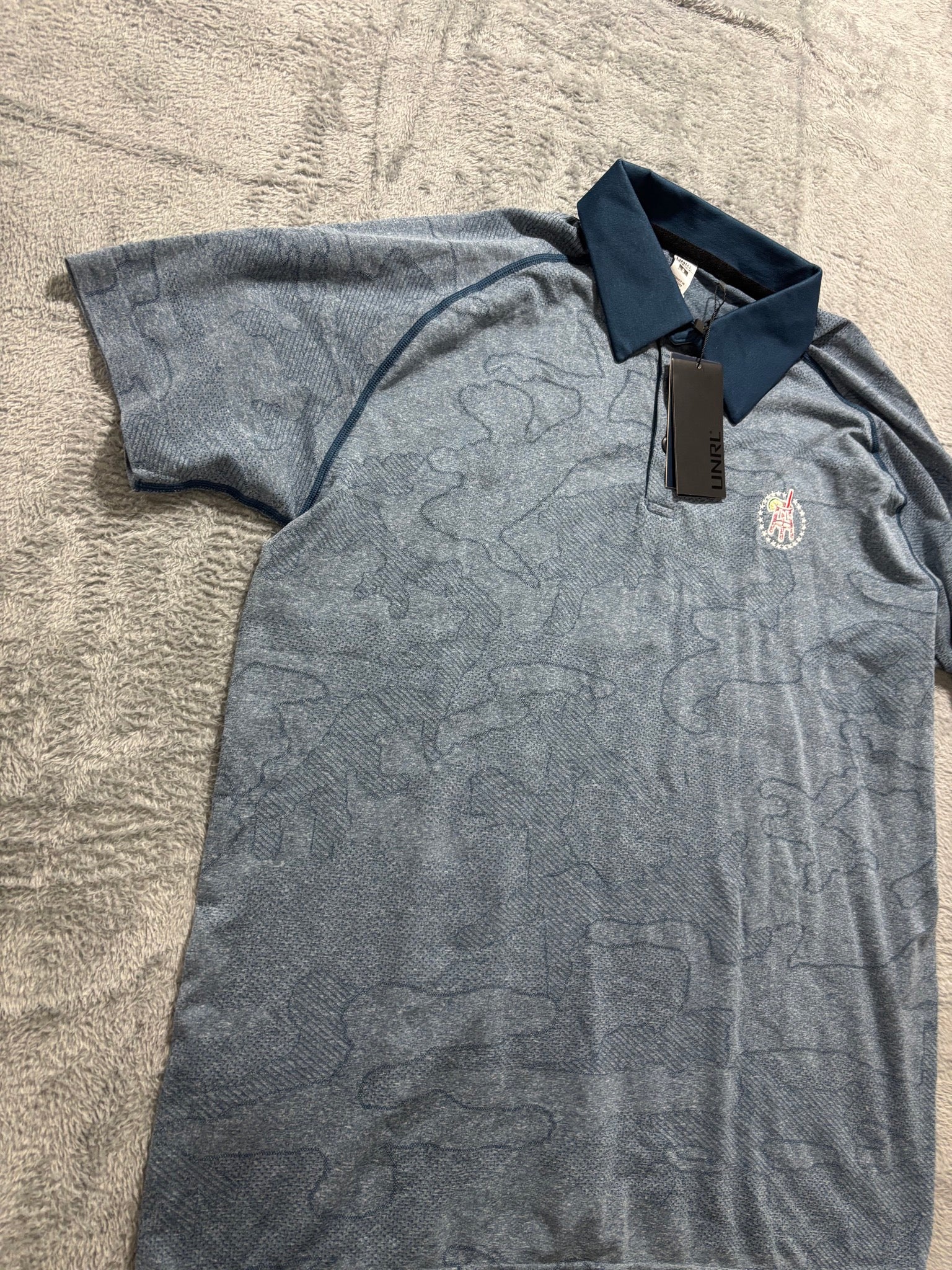 UNRL S Blue Camo Jacquard Golf Polo NWT Performance Short-Sleeve Athletic