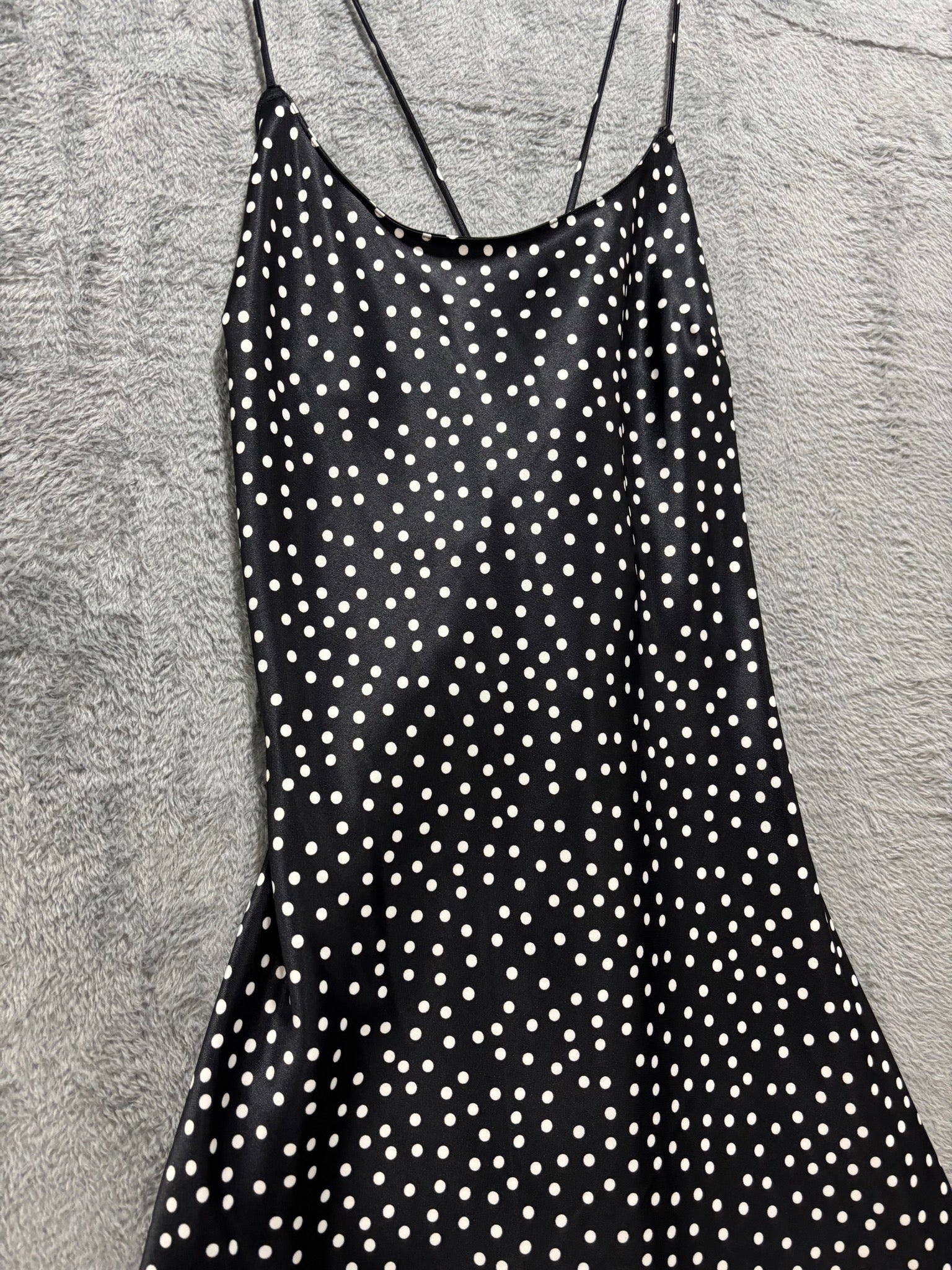 Victoria's Secret XS Black Polka Dot Satin Slip Mini Dress Cowl-Neck Cami