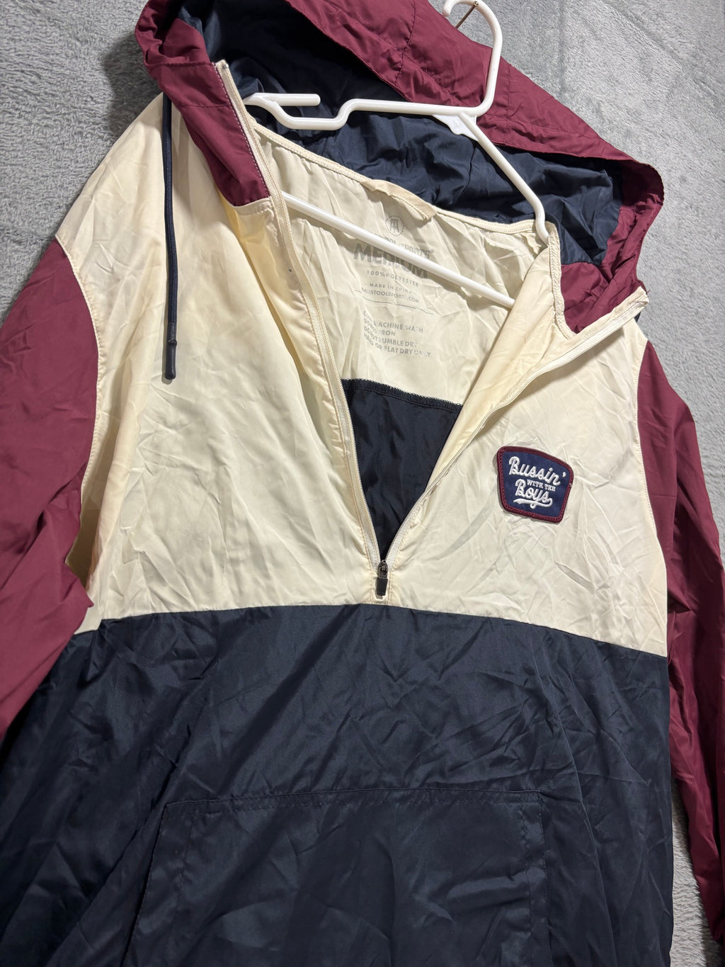 Bussin' With The Boys M Maroon Colorblock Anorak Windbreaker Hooded Pullover