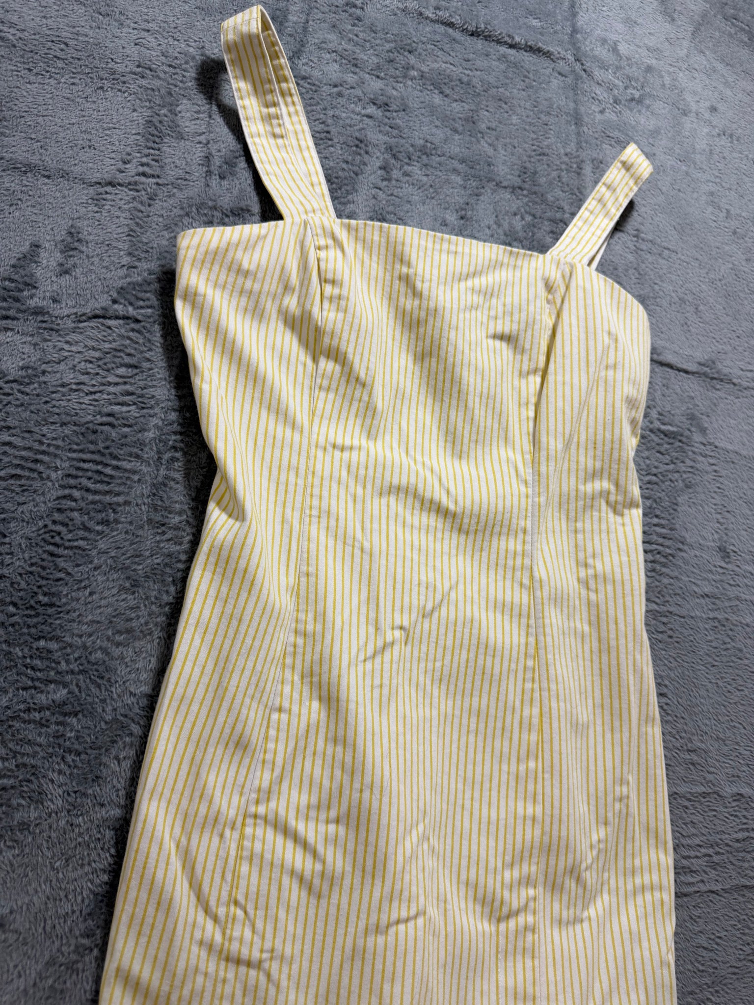 Forever 21 S Yellow Striped Square-Neck Bodycon Mini Dress Zip-Front Summer