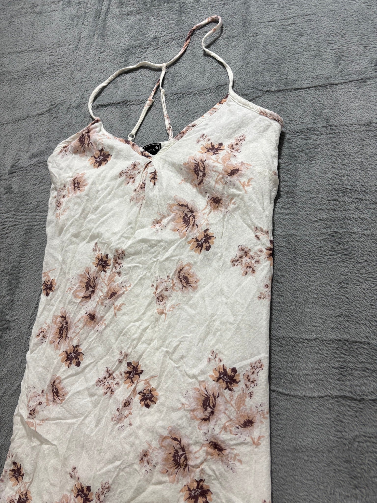 LunaChix XS Cream Floral Strappy Cami Tank Top Rayon Lace-Up Back Boho