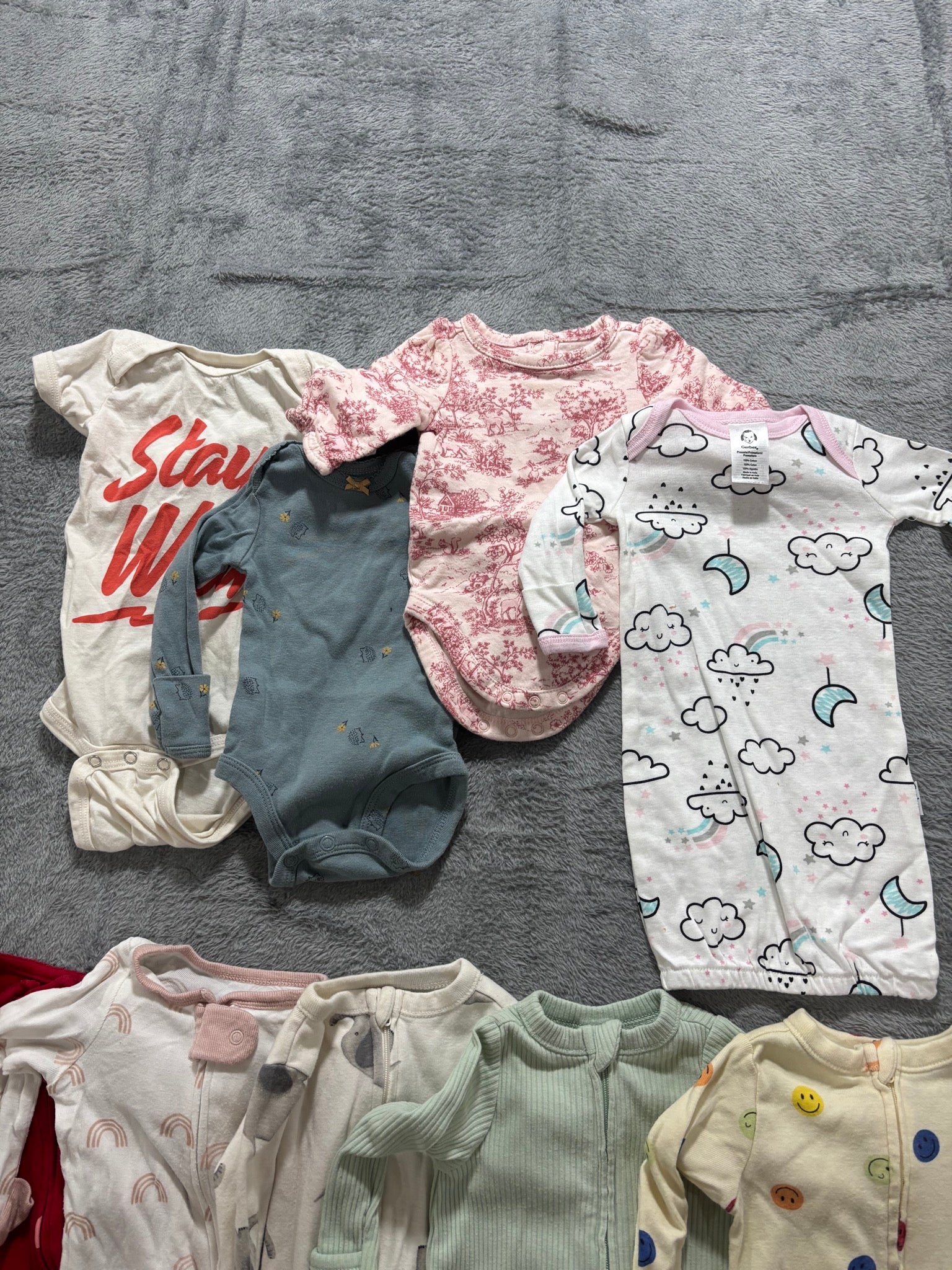 Newborn Baby Girl Clothes Lot 10 Pieces Zip Sleepers & Bodysuits Floral Pastel