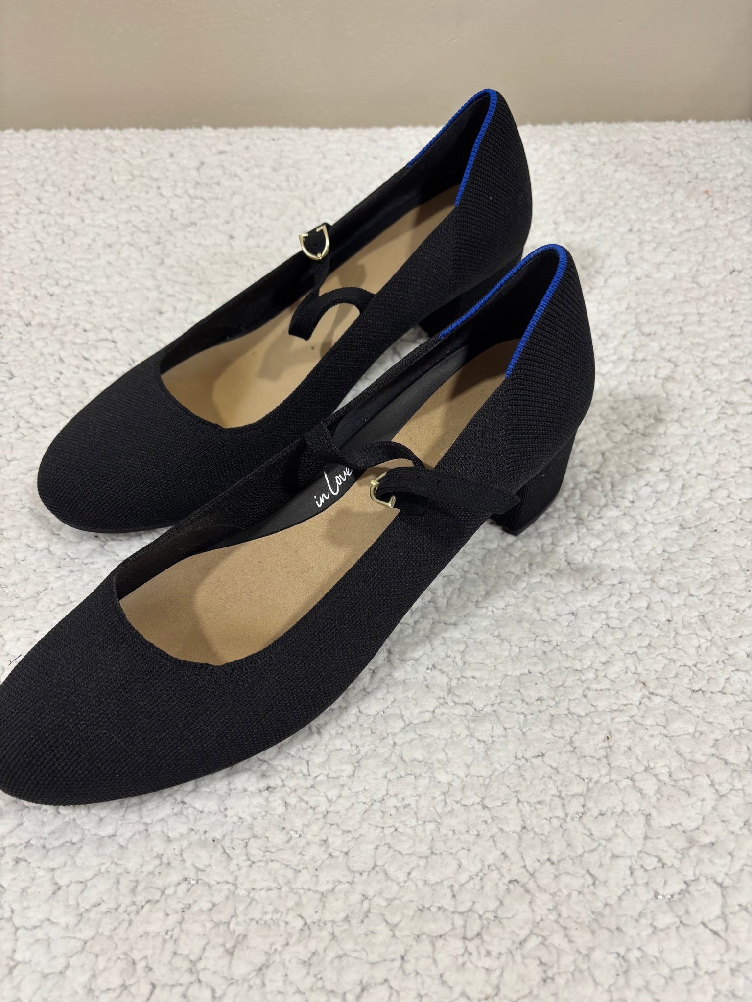 Rothy's Womens 13 Black Mary Jane Block Heel Pointed Toe Knit Pump
