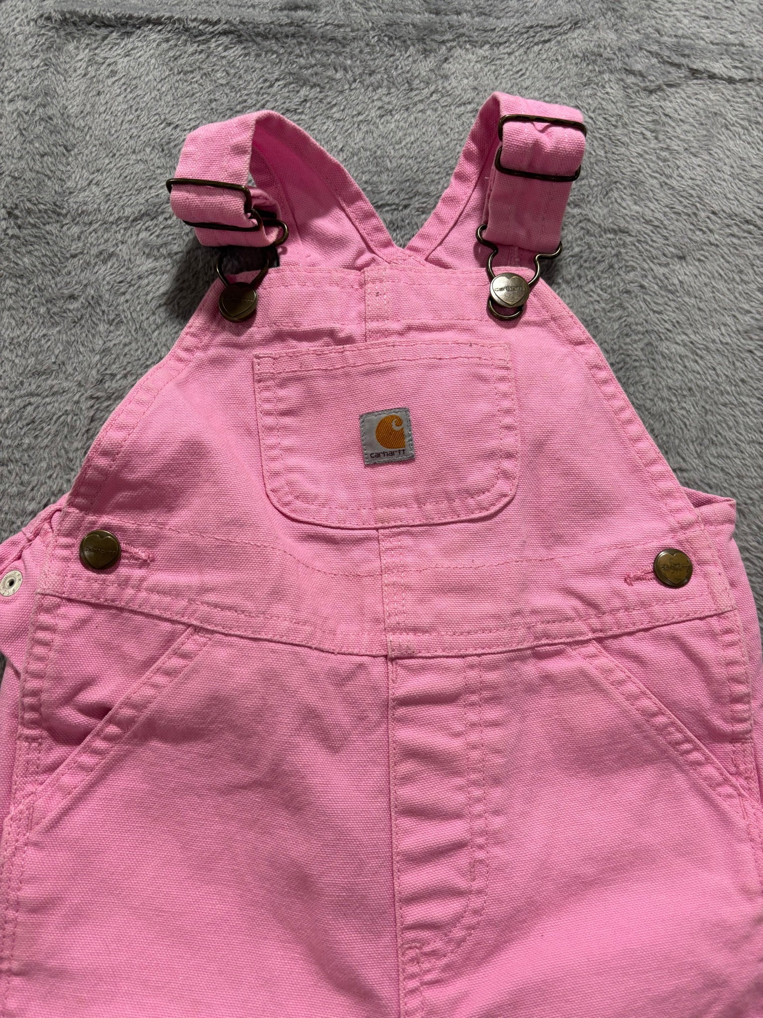Carhartt Girls 18M Pink Canvas Bib Overalls Snap Leg Farm Western Toddler