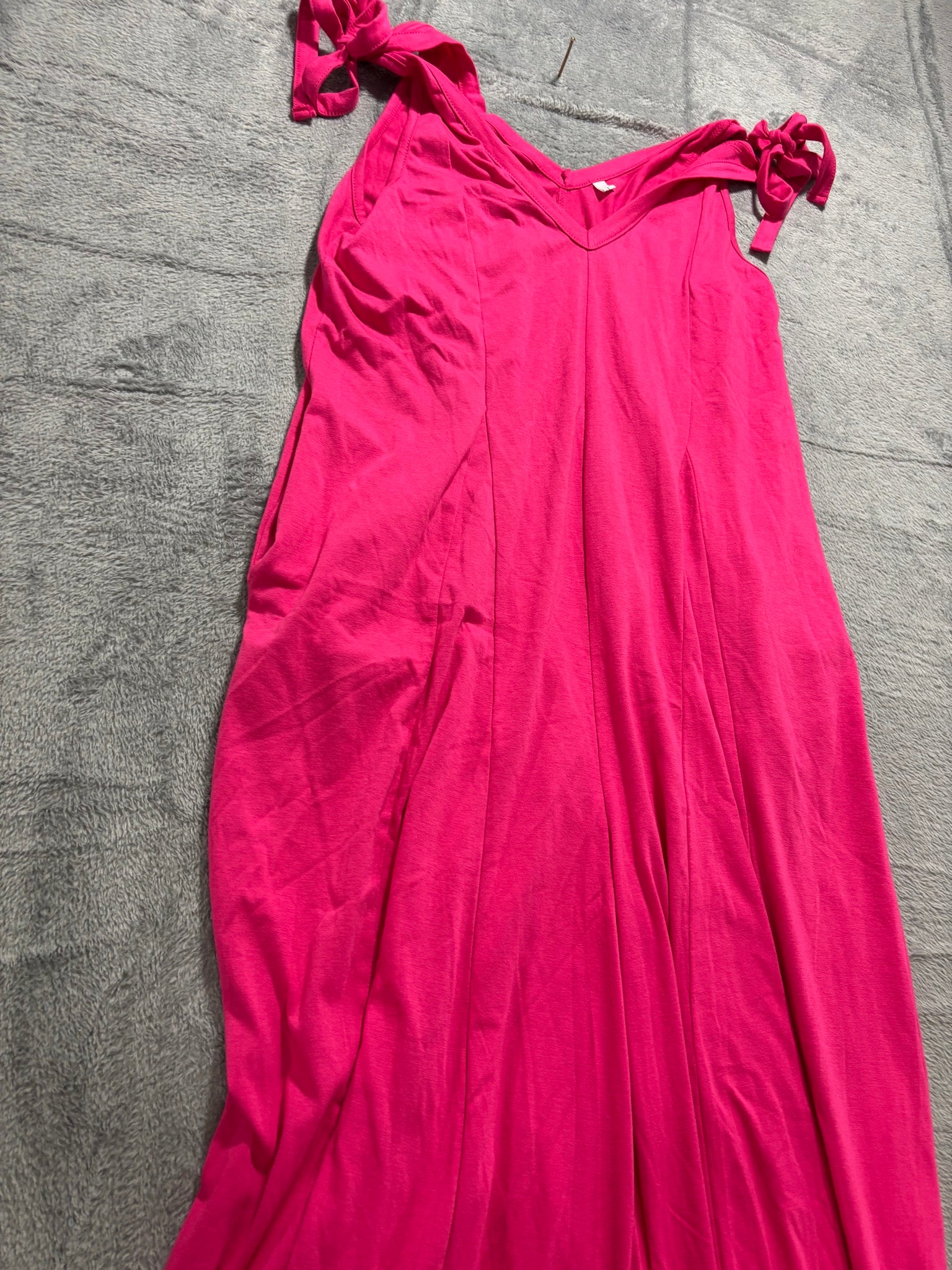 Womens L/XL Hot Pink Tie Shoulder Wide Leg Knit Jumpsuit Sleeveless Summer