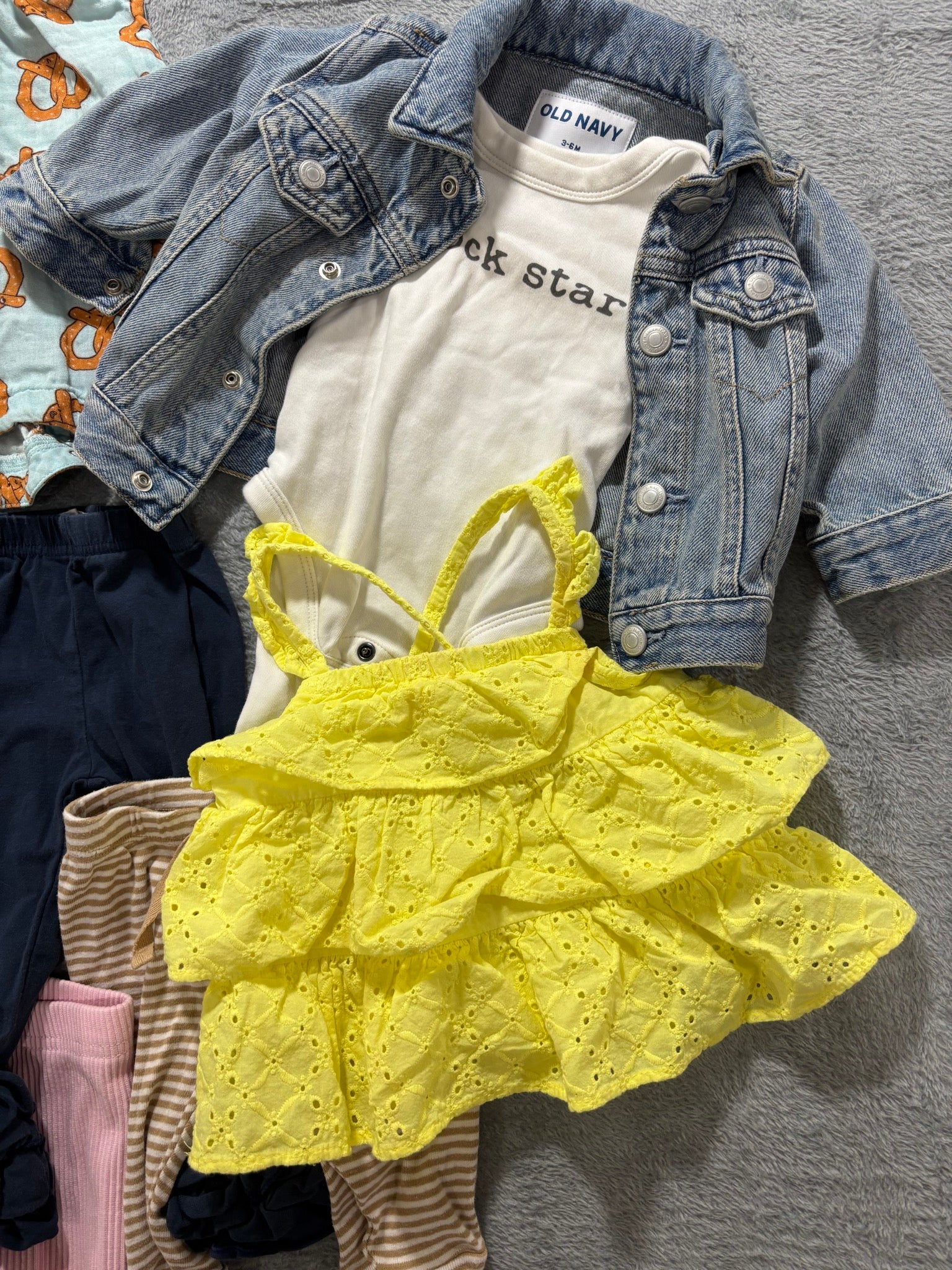 Baby Girl 3-6M 9pc Lot Old Navy Denim Jacket Rock Star Bodysuit Sleepers Bundle