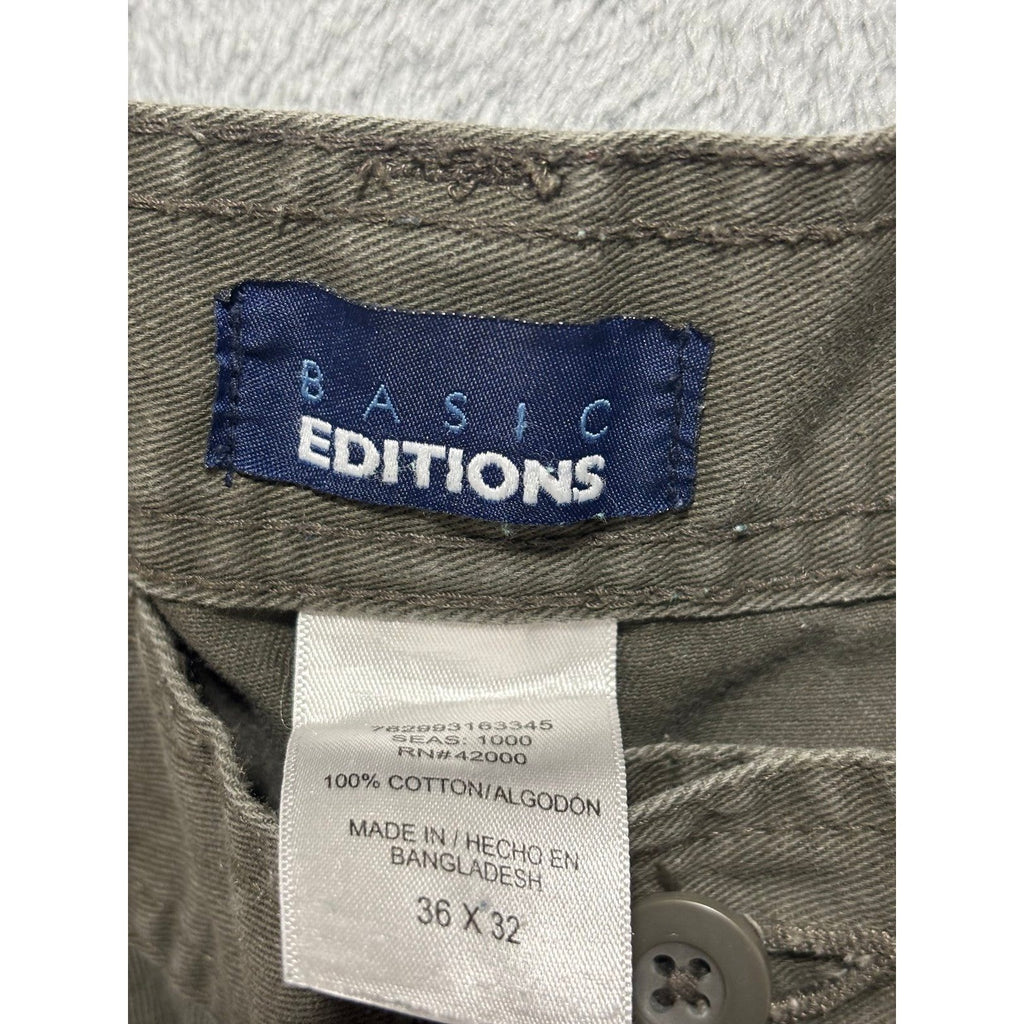 Basic Editions 36x32 Olive Green Cargo Pants Mens Casual Vintage Style