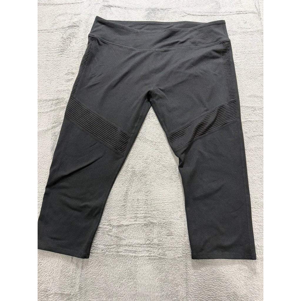 Fabletics XXL Black Moto Ribbed Capri Leggings High Waist Compression Gym