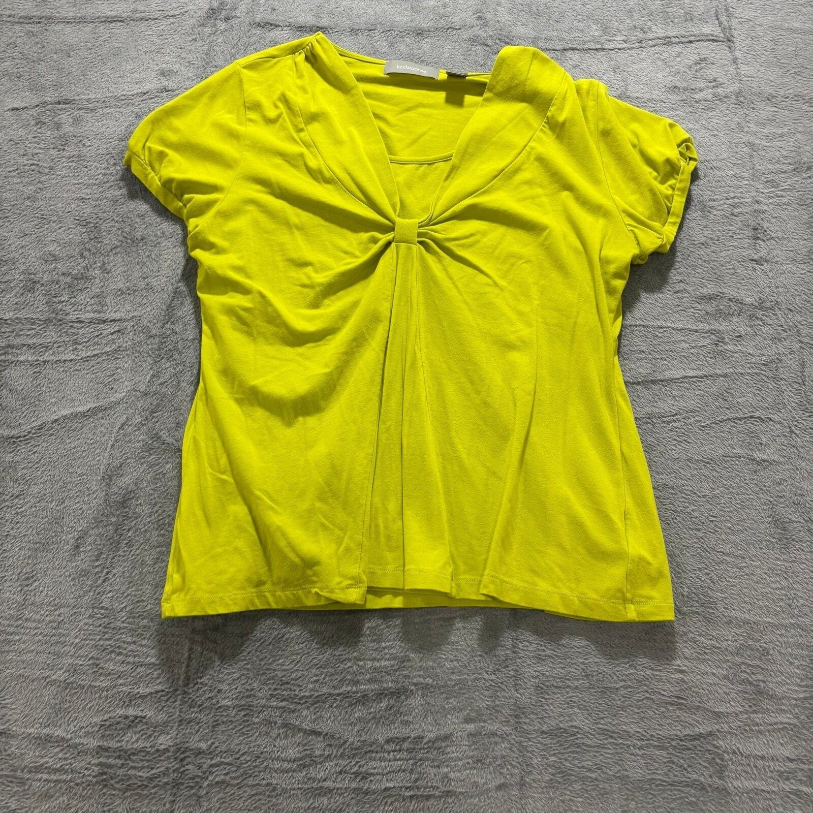 Liz Claiborne XL Womens Lime Green V-Neck Short Sleeve Top Casual Coastal