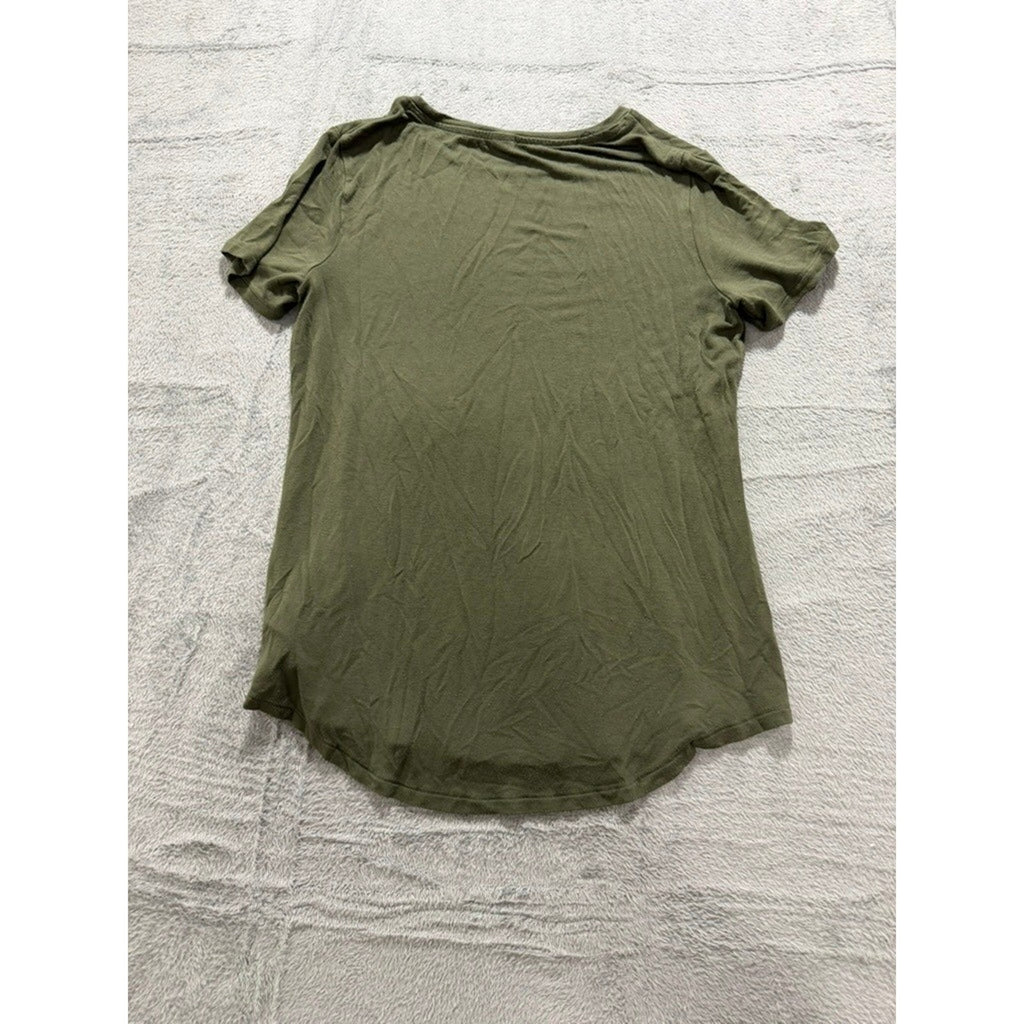 Old Navy Luxe Women Short Sleeve Crew Neck T-Shirt Olive Green Curved Hem Small