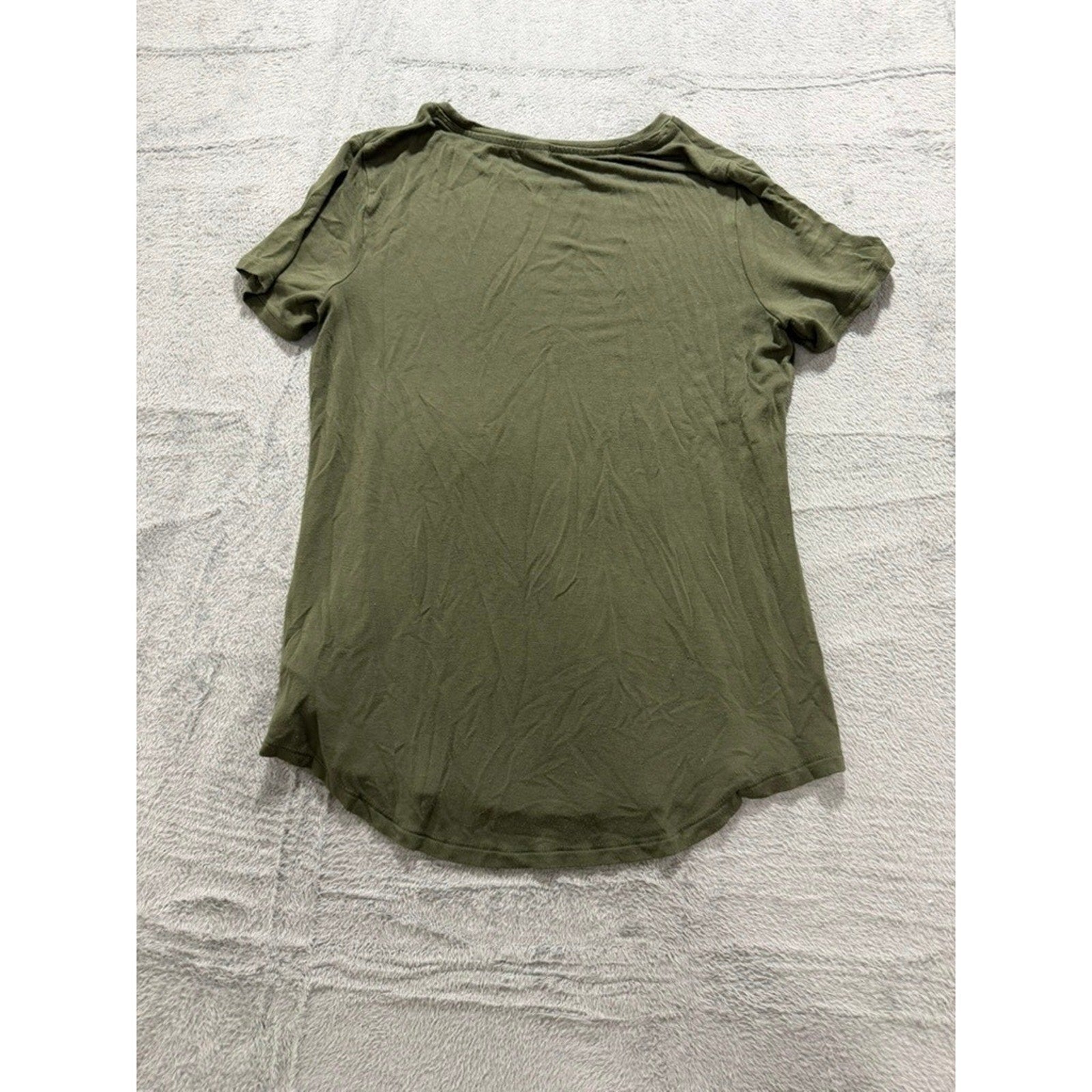 Old Navy Luxe Women Short Sleeve Crew Neck T-Shirt Olive Green Curved Hem Small
