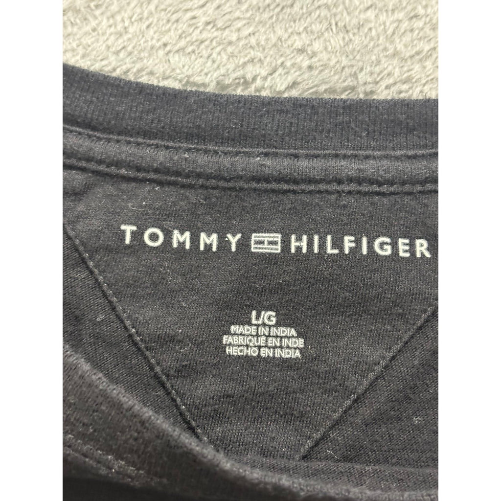 Tommy Hilfiger Womens L Black Striped Short Sleeve T-Shirt Casual Vintage