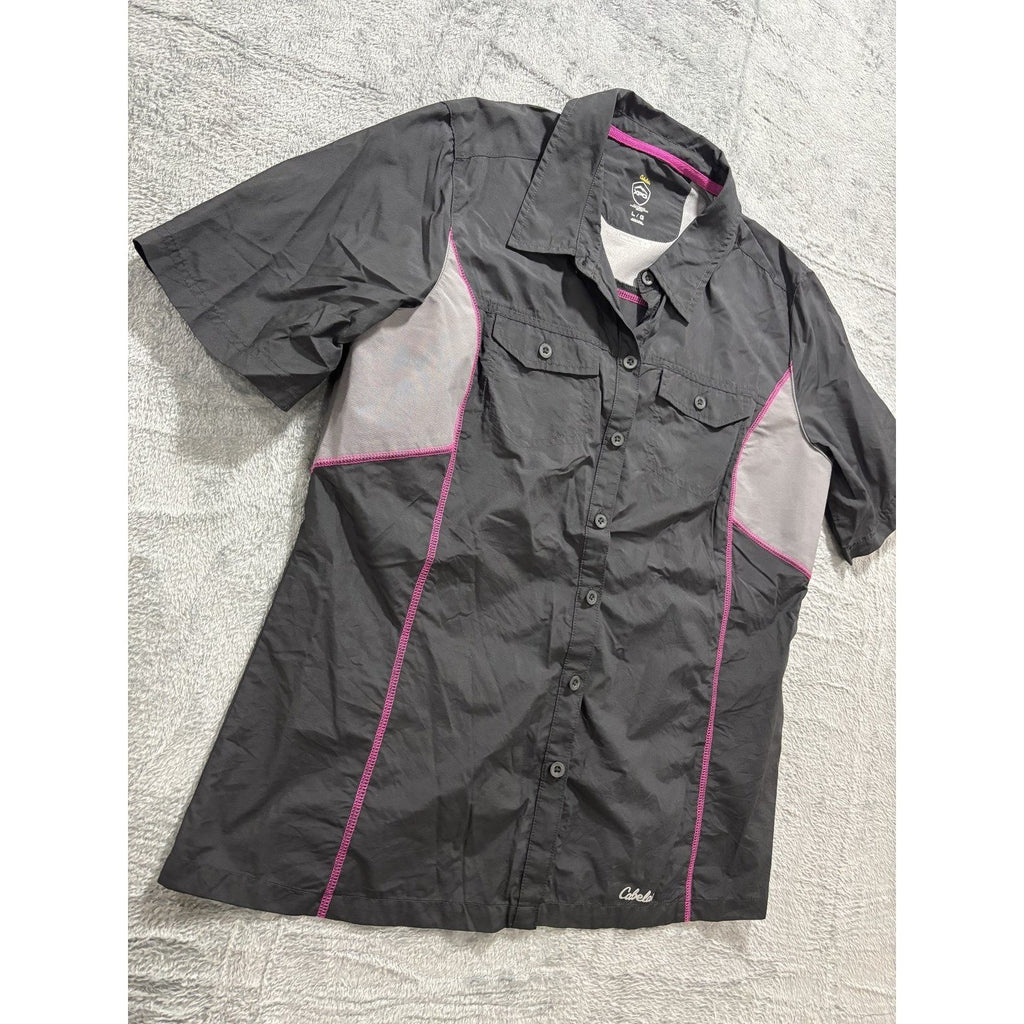 Cabelas Womens L Black XPG Cool Phase Fishing Shirt Short Sleeve Athleisure GOOD