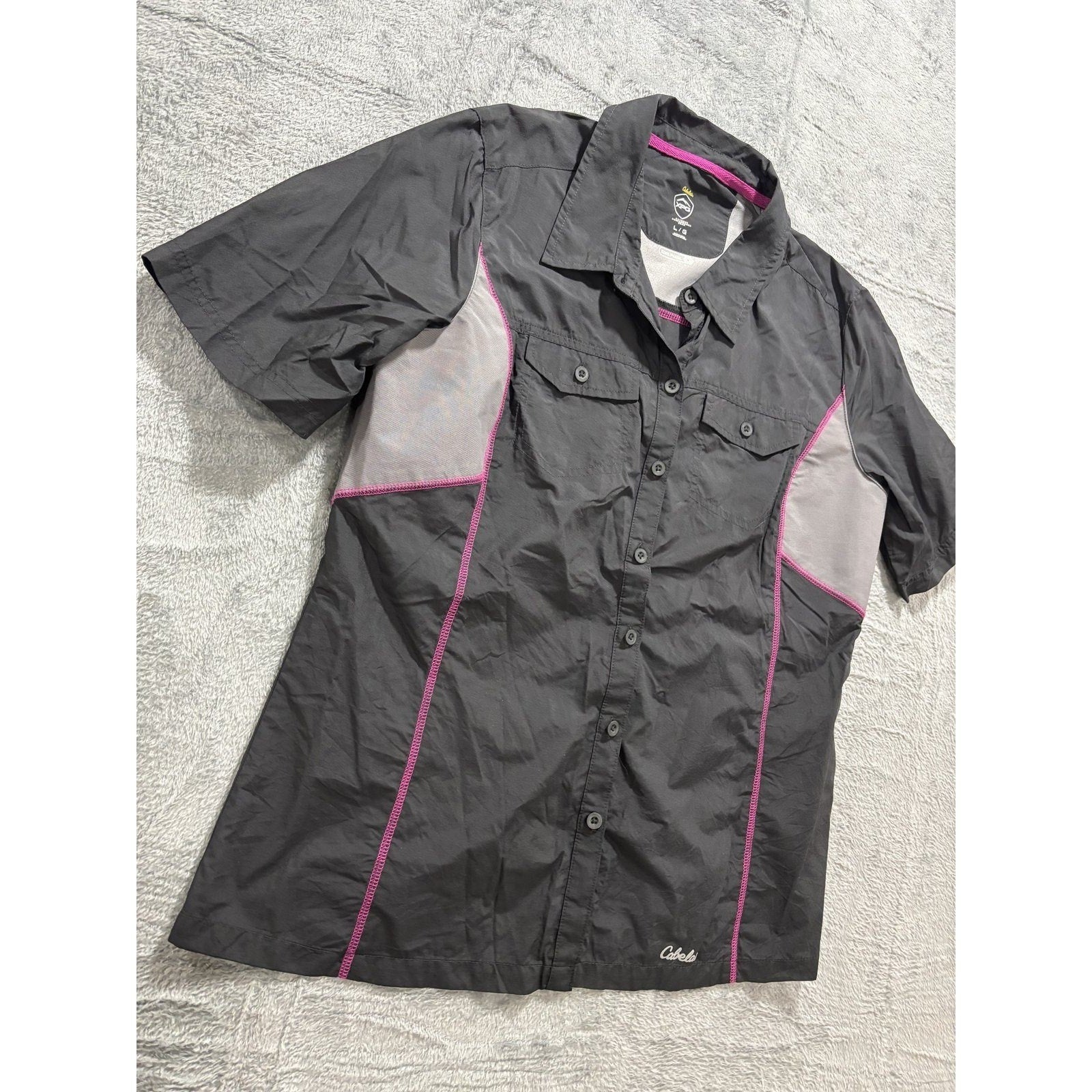 Cabelas Womens L Black XPG Cool Phase Fishing Shirt Short Sleeve Athleisure GOOD