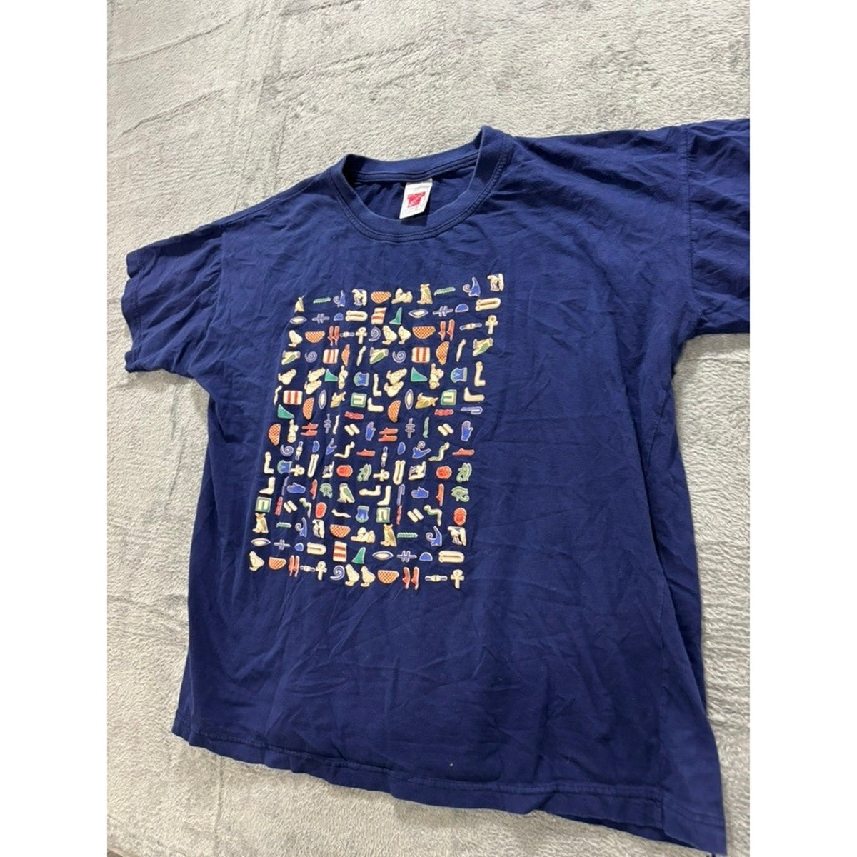 Levant Top T Graphic T Shirt Men XXL Blue Egyptian Print Short Sleeve Cotton