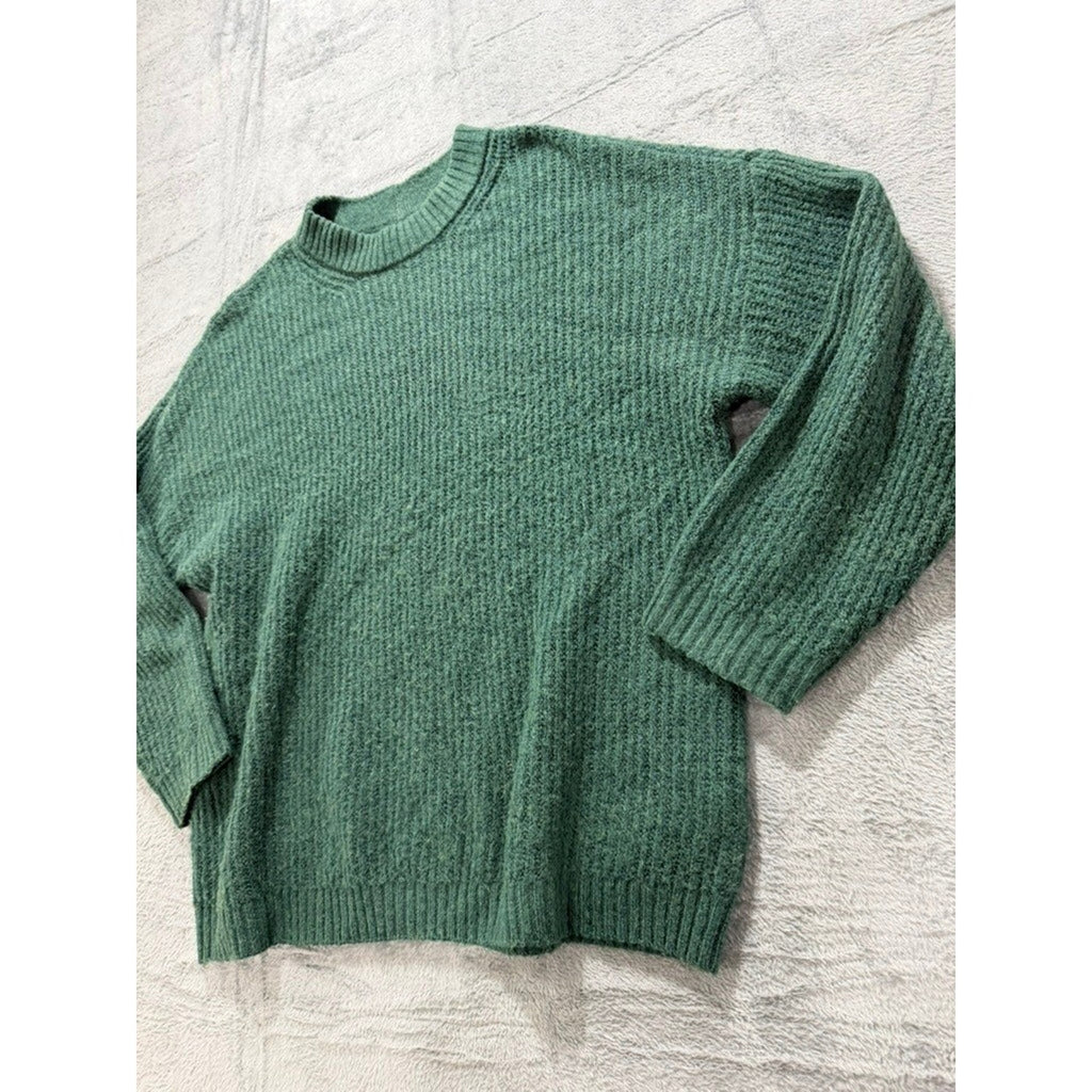 American Eagle Womens Forest Green Ribbed Crewneck Relaxed Fit Sweater Size M