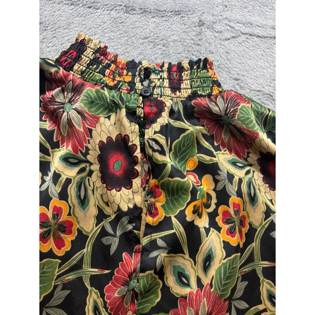 MelloDay Blouse Womens M Floral Boho Smocked Neck Long Sleeve Lightweight Office