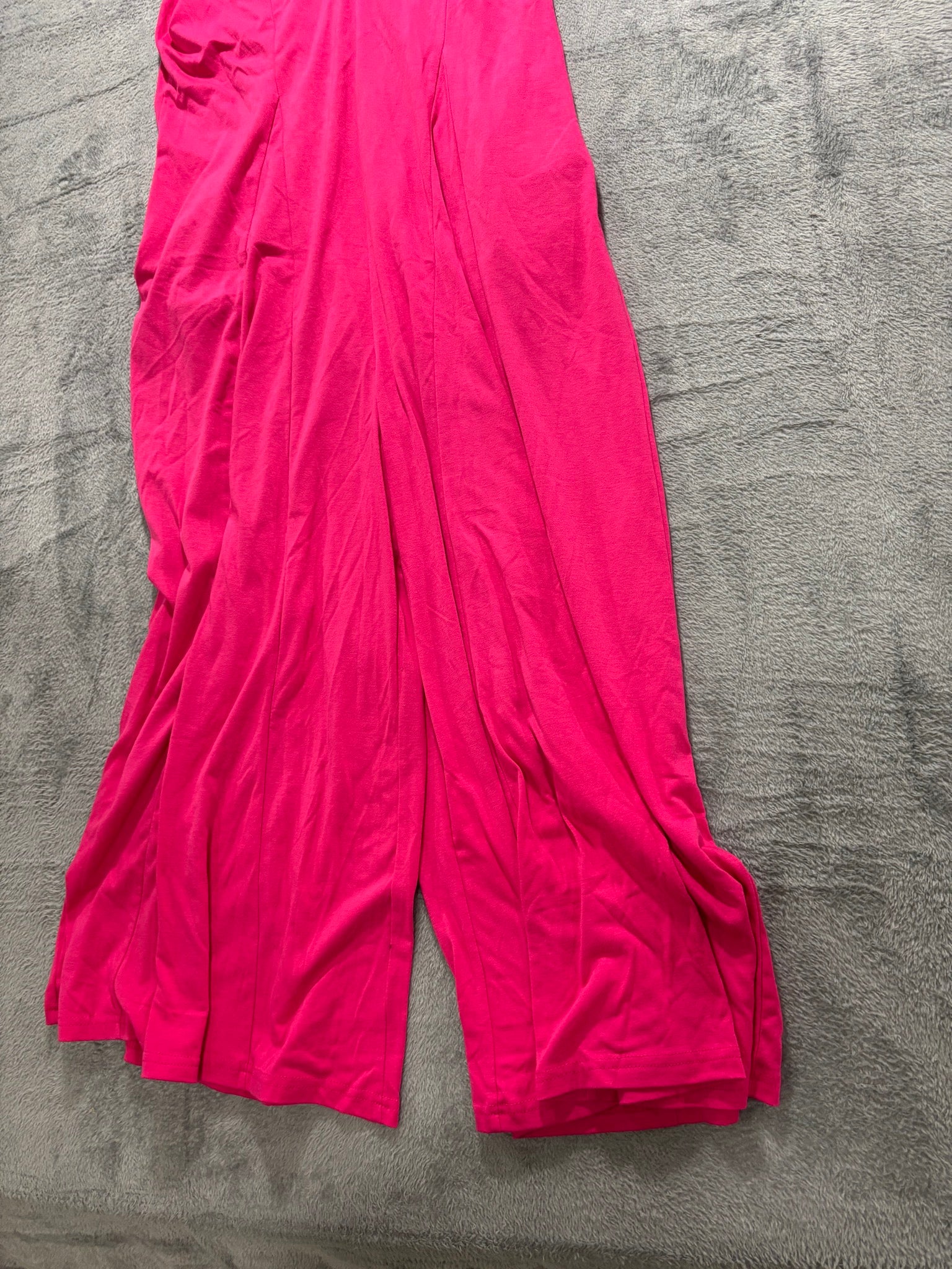 Womens L/XL Hot Pink Tie Shoulder Wide Leg Knit Jumpsuit Sleeveless Summer