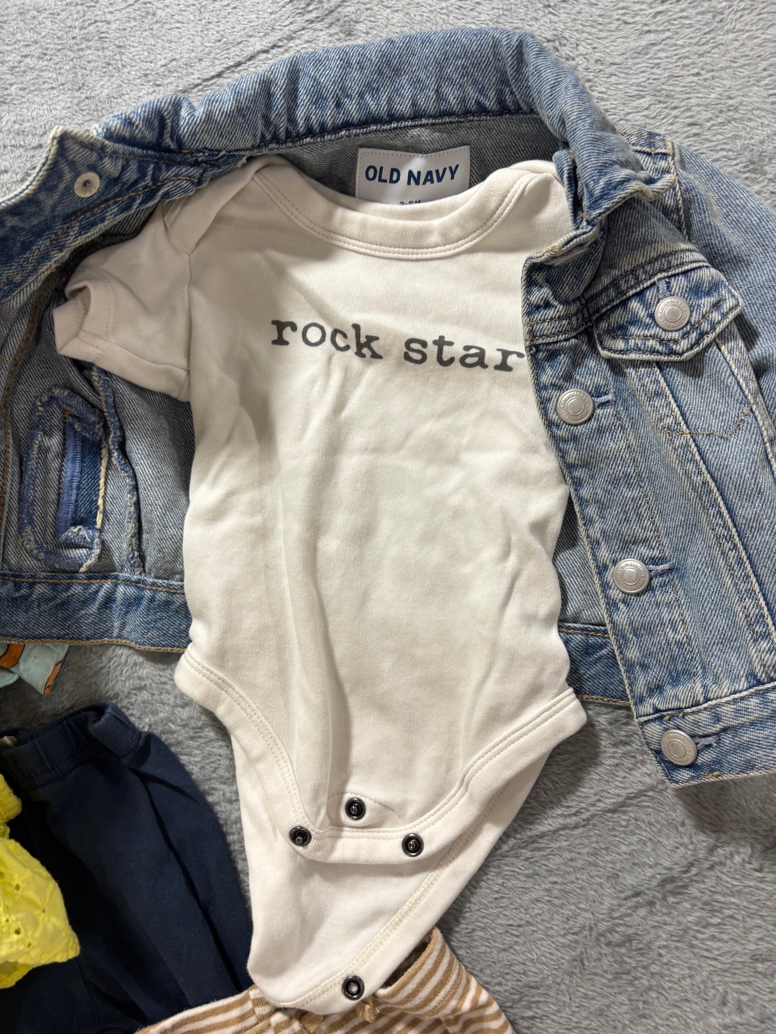 Baby Girl 3-6M 9pc Lot Old Navy Denim Jacket Rock Star Bodysuit Sleepers Bundle