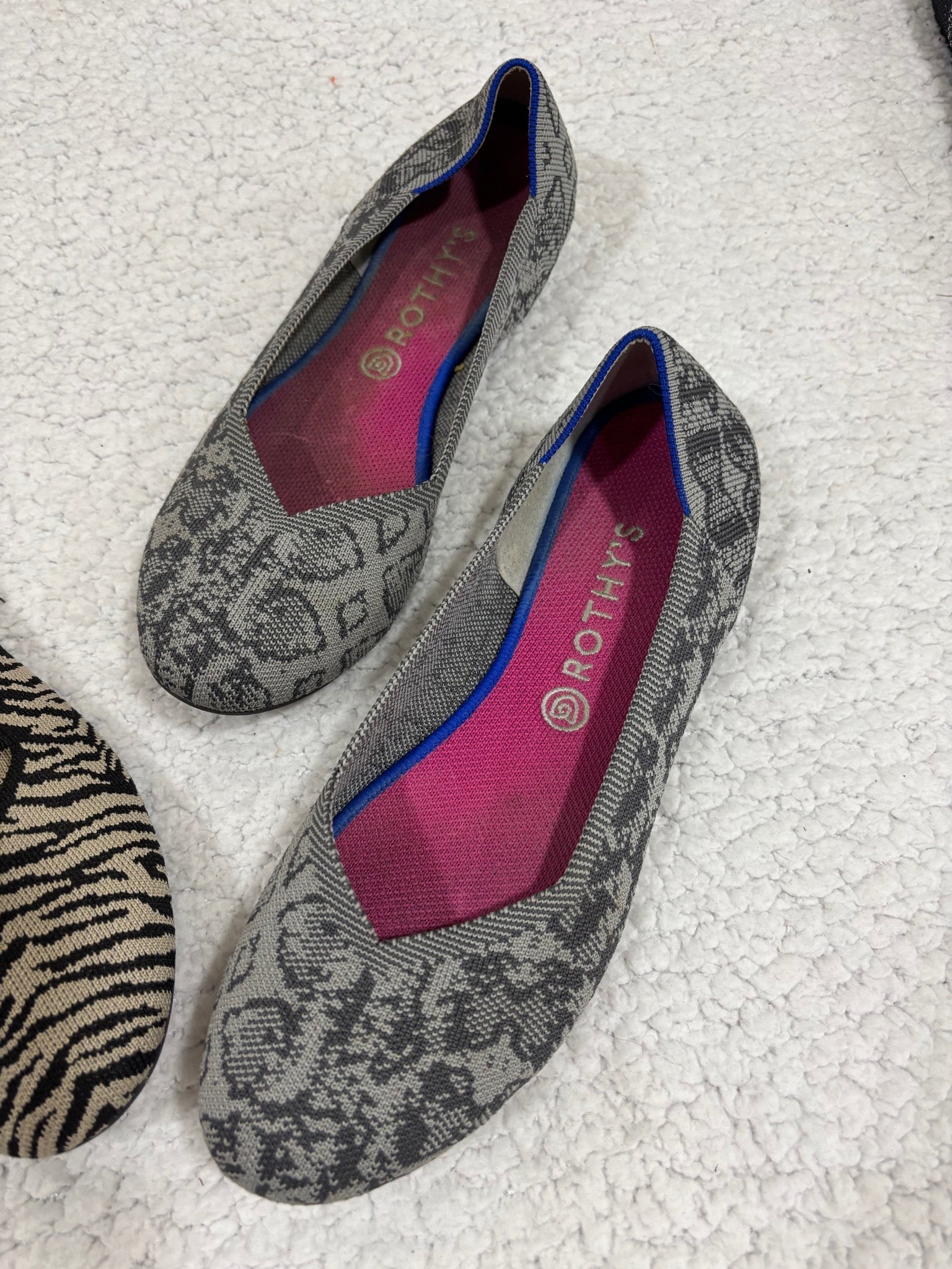Rothy's Womens 12 Zebra Floral Print Round Toe Knit Flats 2 Pair Lot