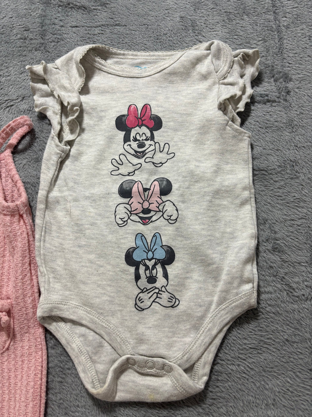 Disney Baby 6-9M Girl 5 Pc Lot Minnie Mickey Bodysuits Waffle Romper Shorts Pink