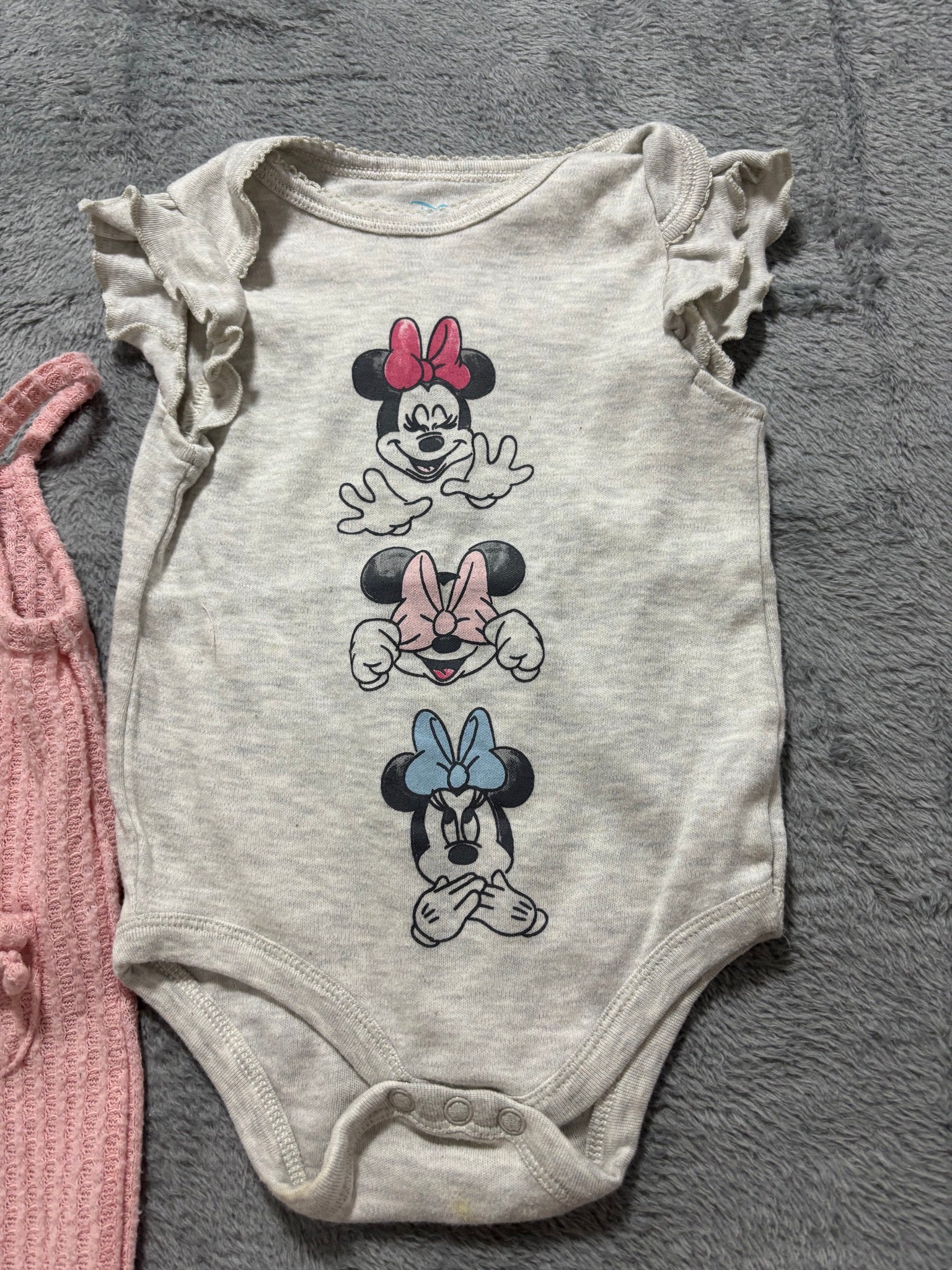 Disney Baby 6-9M Girl 5 Pc Lot Minnie Mickey Bodysuits Waffle Romper Shorts Pink