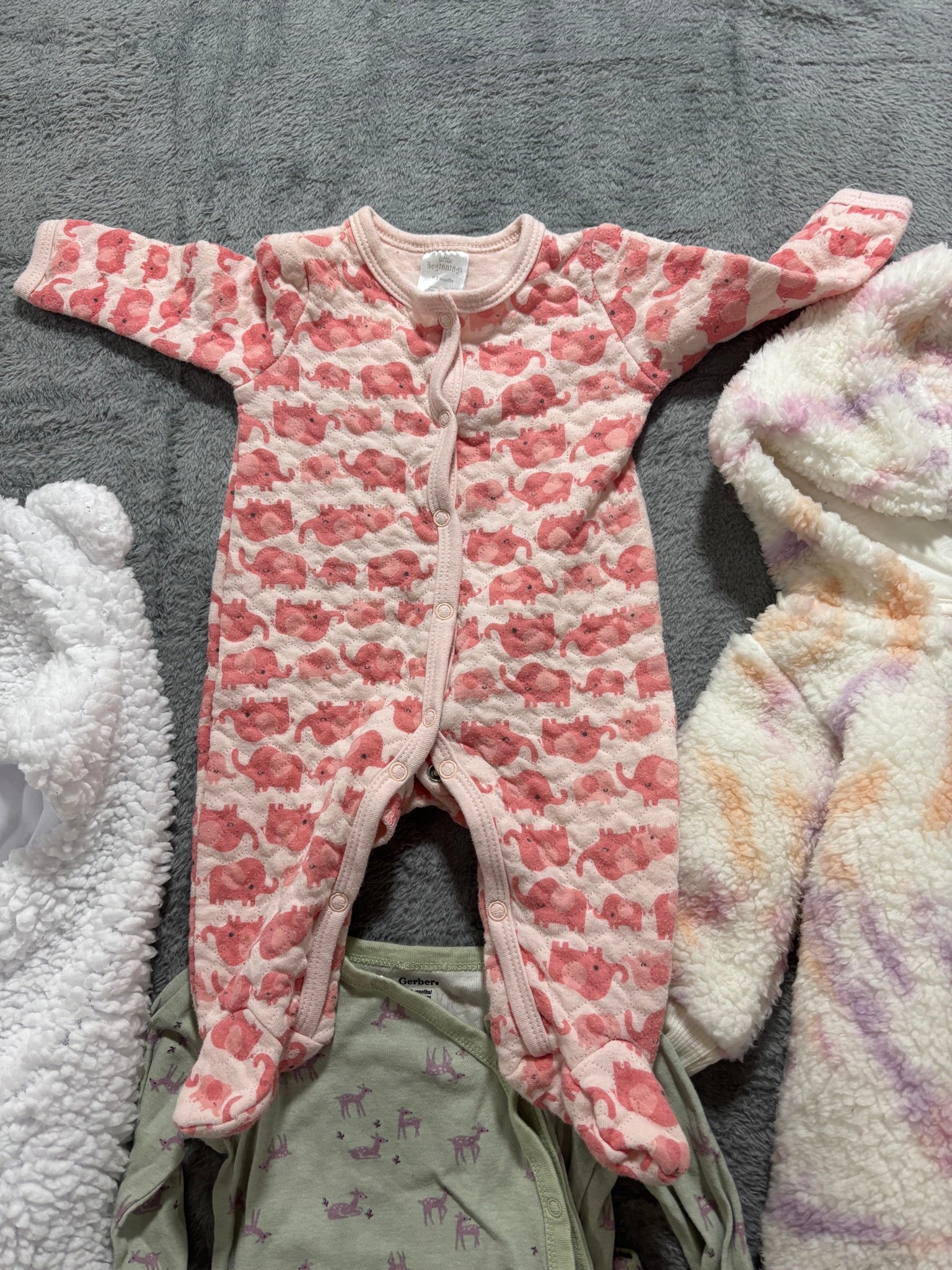 Baby Girl 0-3M 5pc Cozy Lot Sherpa Pram Suit Bear Bunting Sleeper Gerber Set