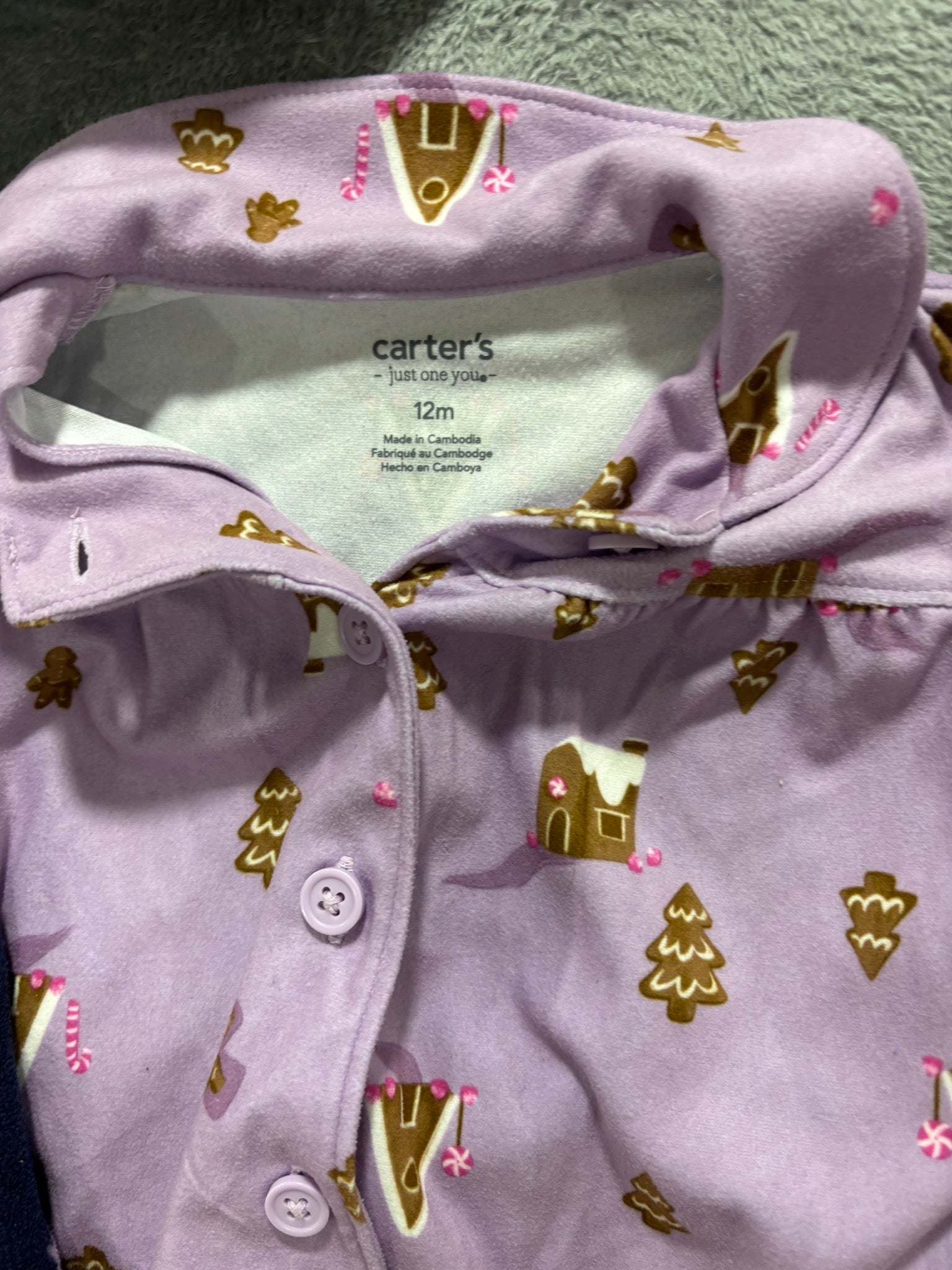 Carter's 12M Girl Winter Pajama Lot 3 Pc Navy Star Fleece Sleeper Gingerbread PJ