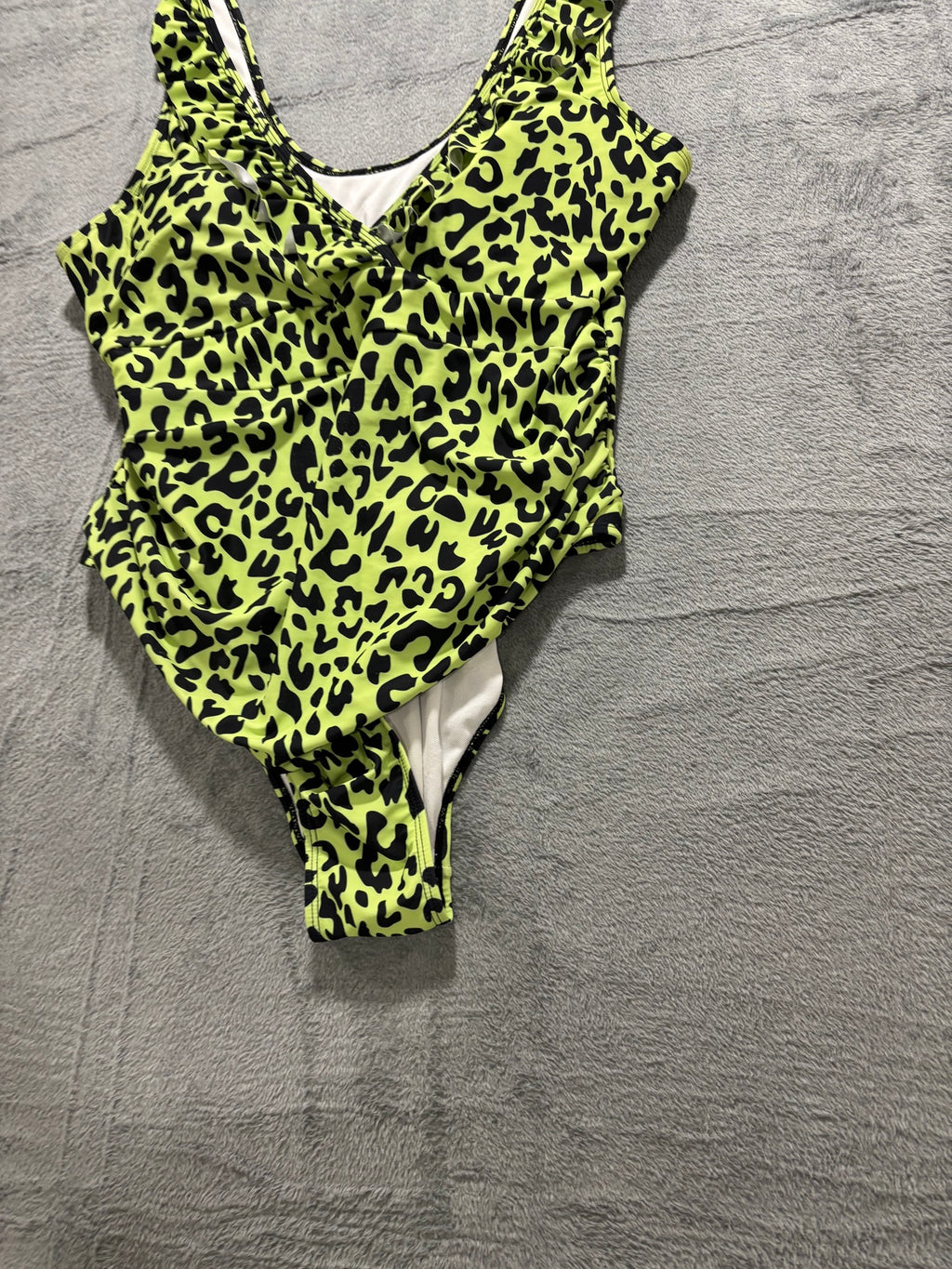 Neon Green Leopard One Piece Swimsuit Plus 3XL Ruffle Strap Cutout NWOT