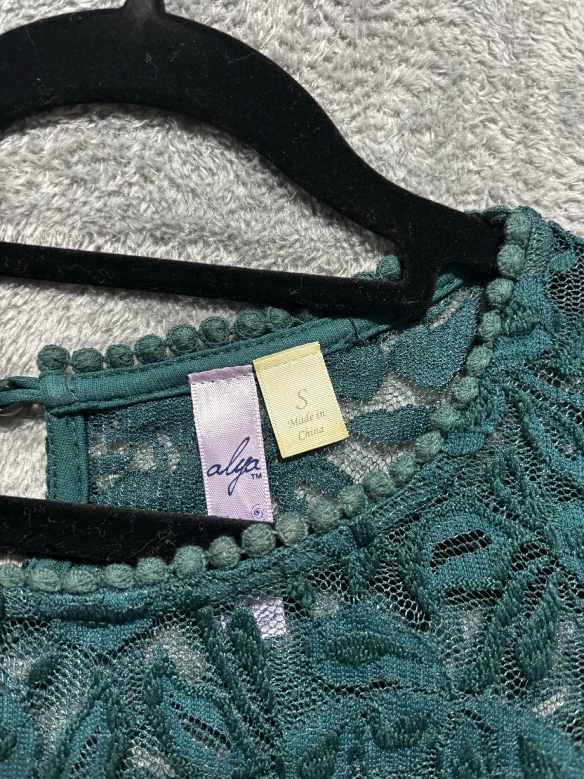 Alya Womens S Teal Lace Yoke 3/4 Sleeve Babydoll Dress Boho Cottagecore