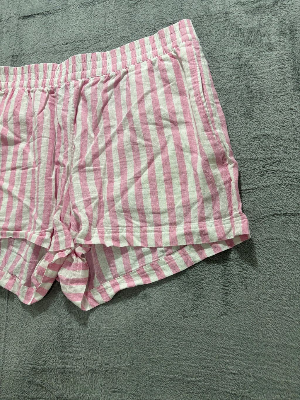 Old Navy Womens XL Pink White Striped Linen Blend Shorts Comfort Waistband