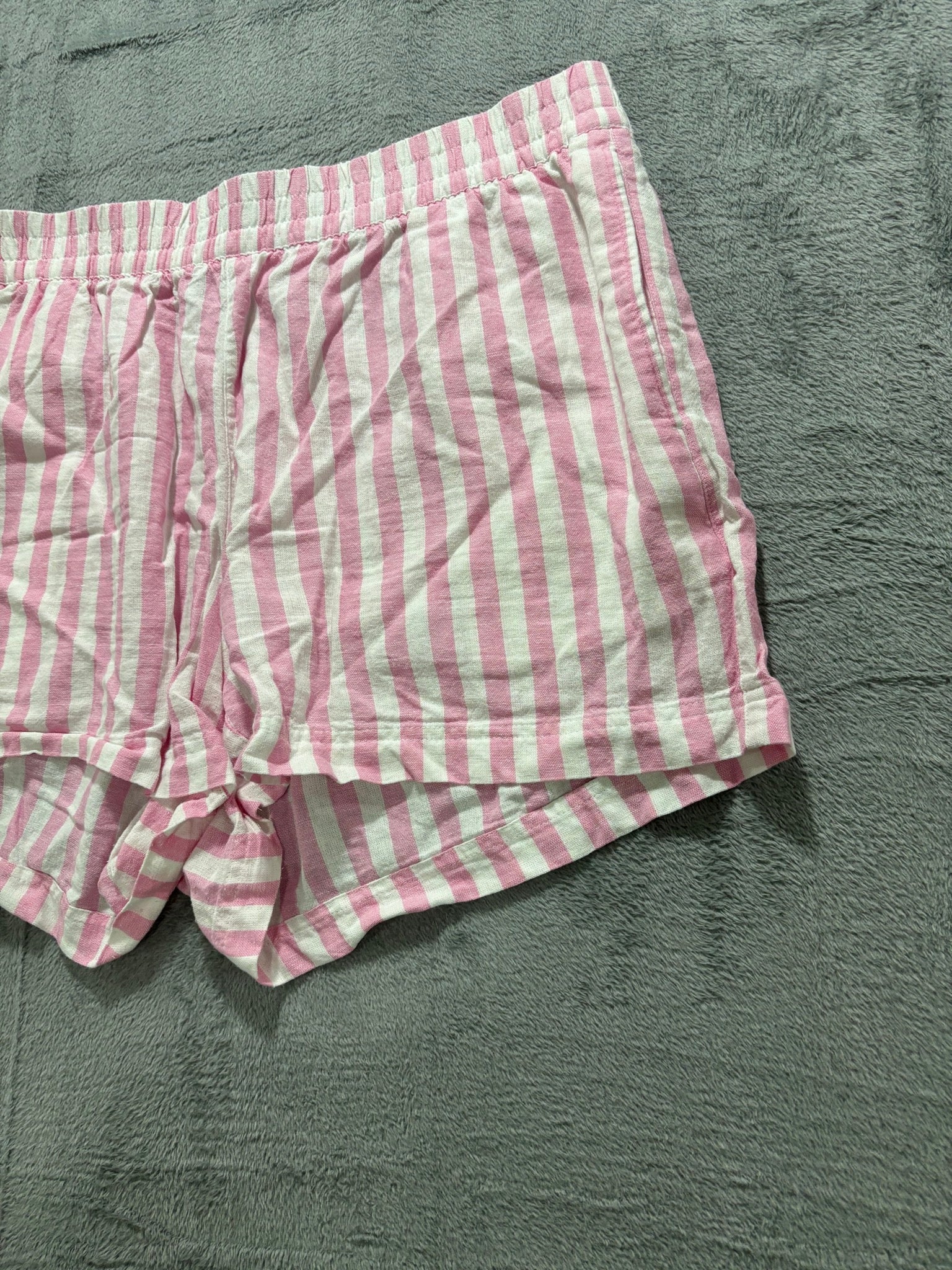 Old Navy Womens XL Pink White Striped Linen Blend Shorts Comfort Waistband