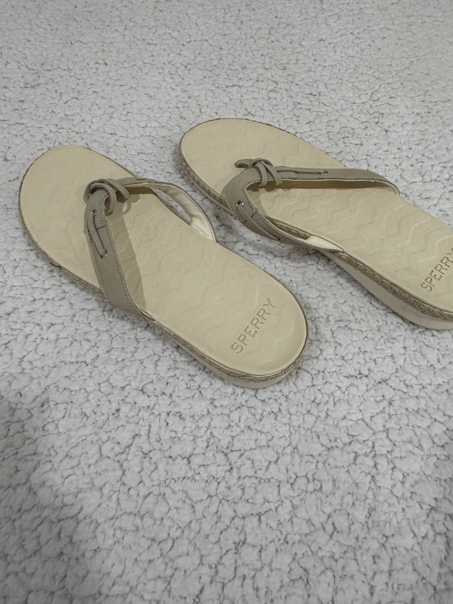 Sperry Size 12 Tan Leather Flip-Flop Thong Sandals Slides Women's