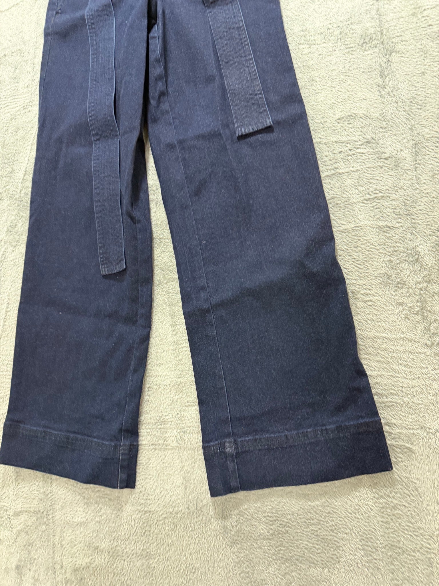 a new day Size 4 Navy Wide-Leg Belted Stretch Denim Trousers High-Rise