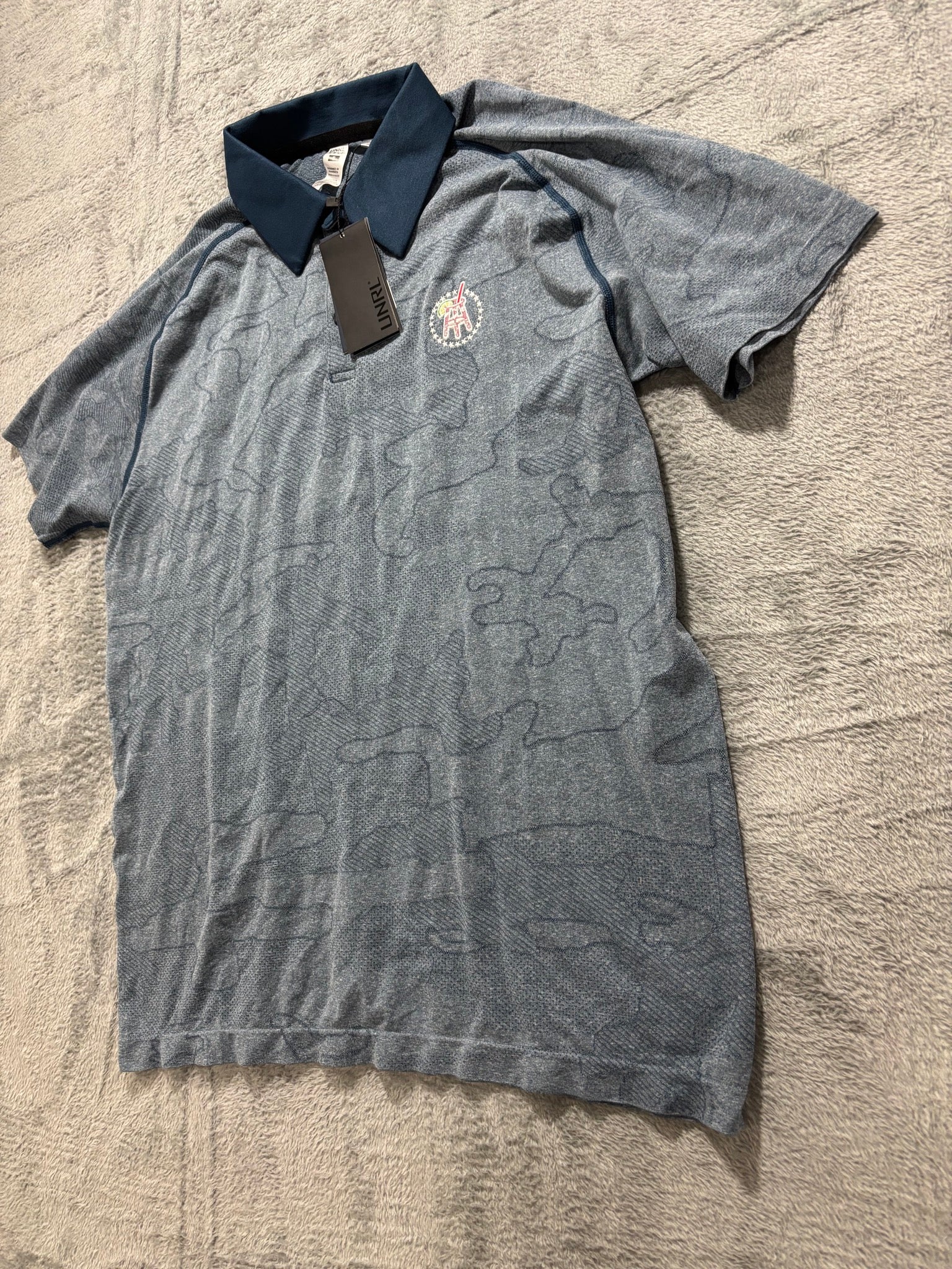 UNRL S Blue Camo Jacquard Golf Polo NWT Performance Short-Sleeve Athletic